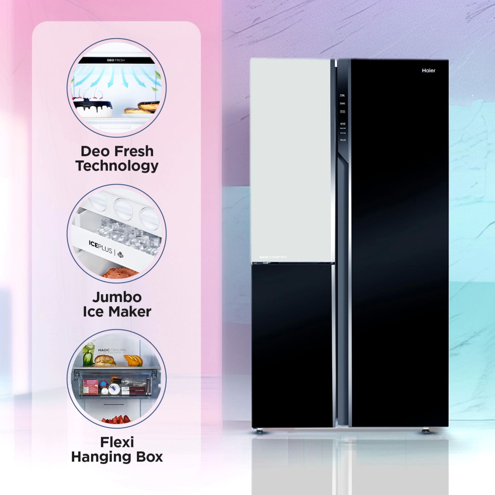 Haier 598 Litres 3 Star Frost Free Side by Side Refrigerator with Deo Fresh Technology (HRT-683KWG-P, Black & White)_11