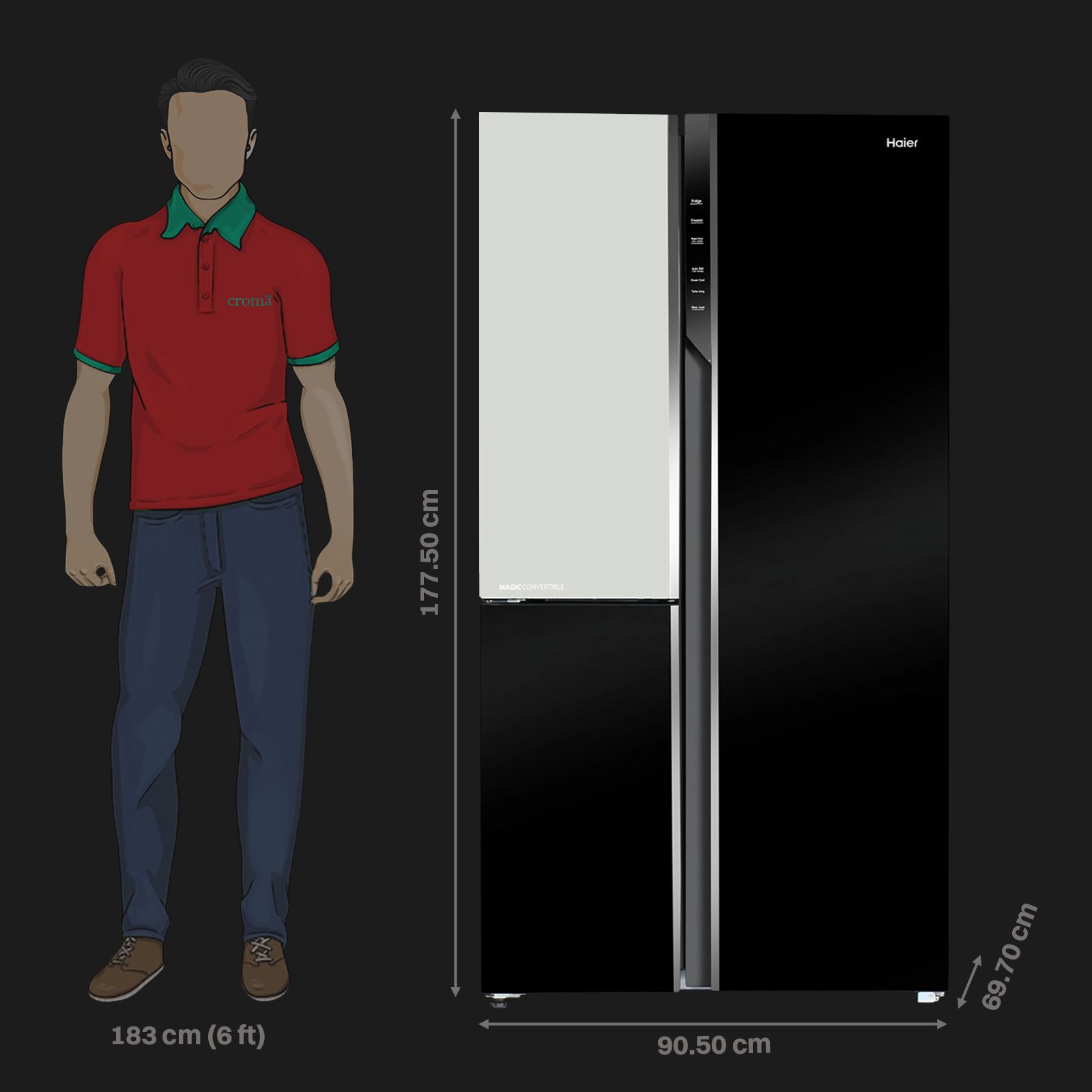 Haier 598 Litres 3 Star Frost Free Side by Side Refrigerator with Deo Fresh Technology (HRT-683KWG-P, Black & White)_3