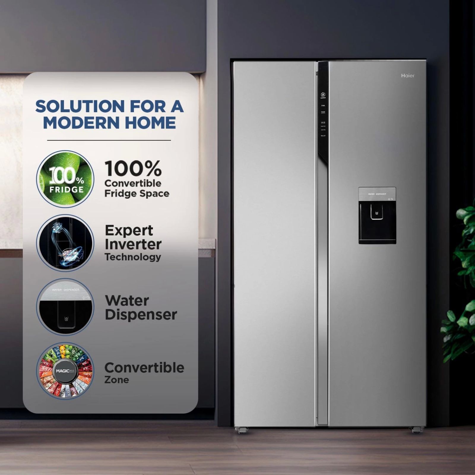 Haier 596 Litres 3 Star Frost Free Side by Side Door Smart Wifi Enabled Convertible Refrigerator with Deo Fresh Technology (HRS-682SWDU1, Shiny Steel)_13