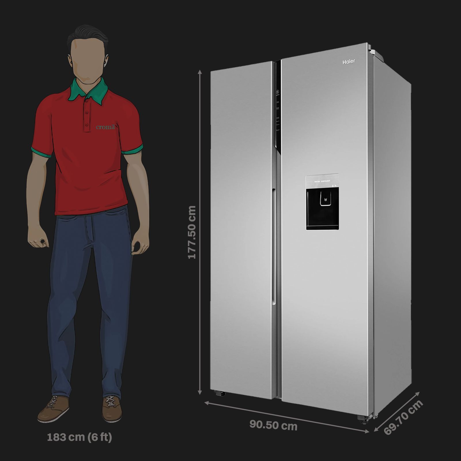 Haier 596 Litres 3 Star Frost Free Side by Side Door Smart Wifi Enabled Convertible Refrigerator with Deo Fresh Technology (HRS-682SWDU1, Shiny Steel)_3