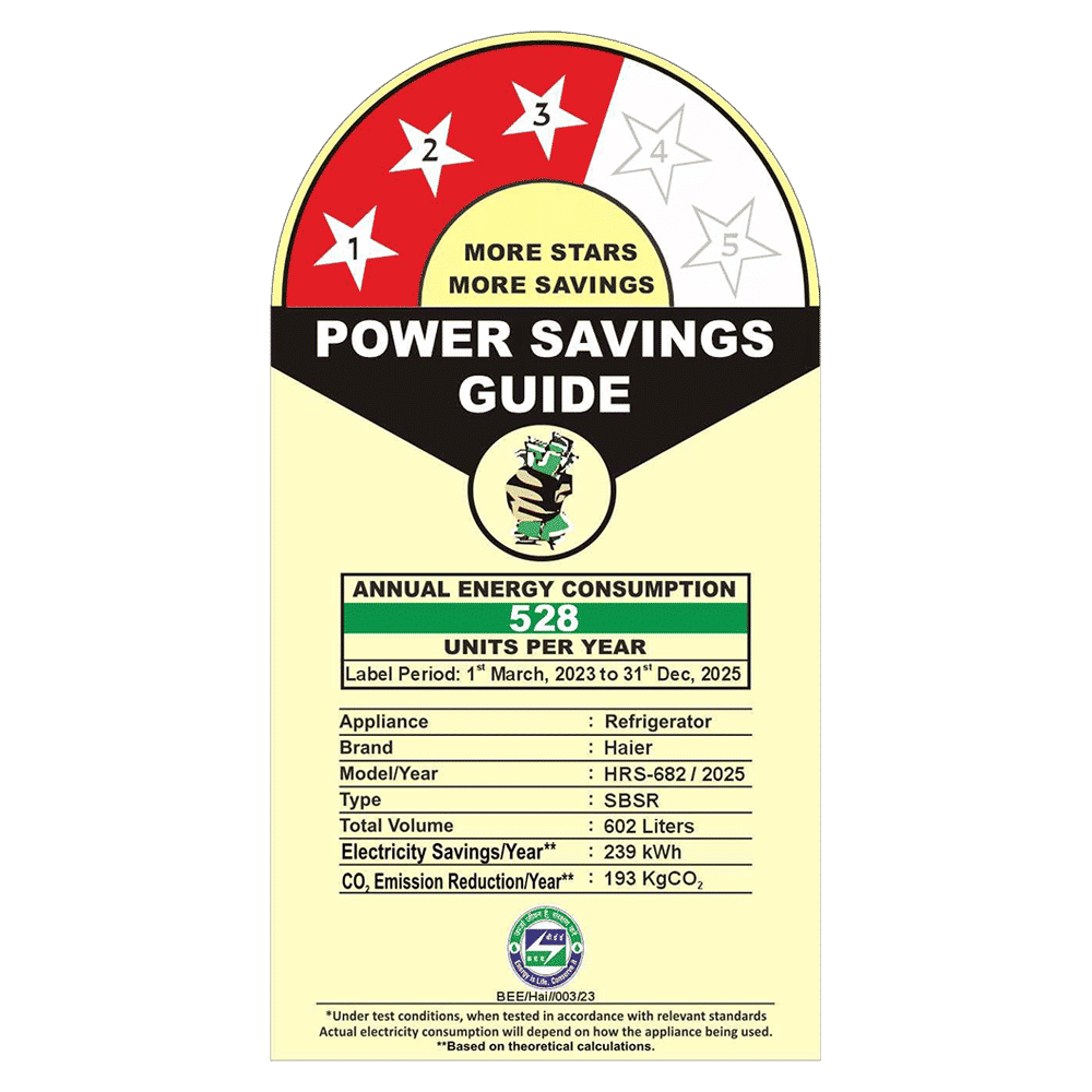 Haier 596 Litres 3 Star Frost Free Side by Side Door Smart Wifi Enabled Convertible Refrigerator with Deo Fresh Technology (HRS-682SWDU1, Shiny Steel)_8