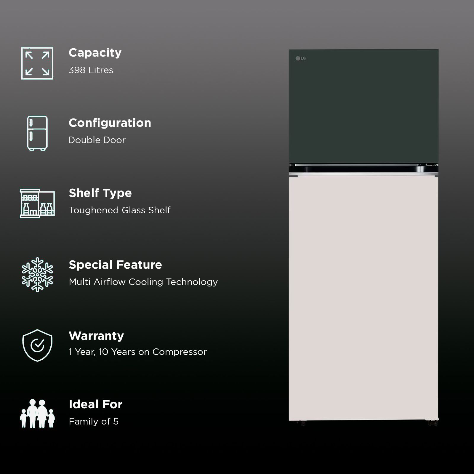 LG 398 Litres 2 Star Frost Free Double Door Convertible Refrigerator with Smart Diagnosis (GL-S422SETY, Emerald Green Tango) LG 398 Litres 2 Star Frost Free Double Door Convertible Refrigerator with Smart Diagnosis (GL-S422SETY, Emerald Green Tango)_2