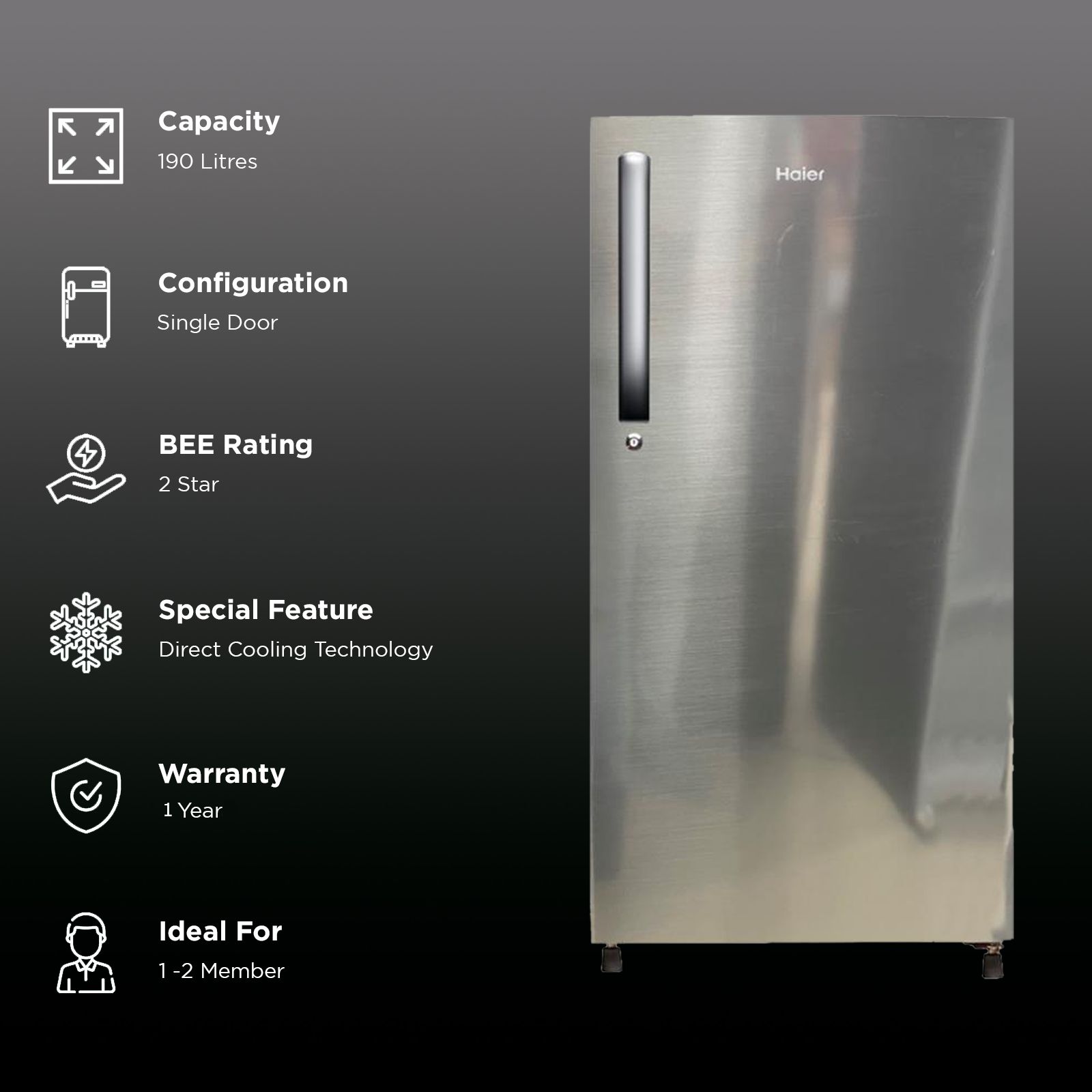 Haier 190 Litres 2 Star Direct Cool Single Door Refrigerator with Diamond Edge Freezing Technology (HRD-2102BNS-P, Nickel Steel)_2