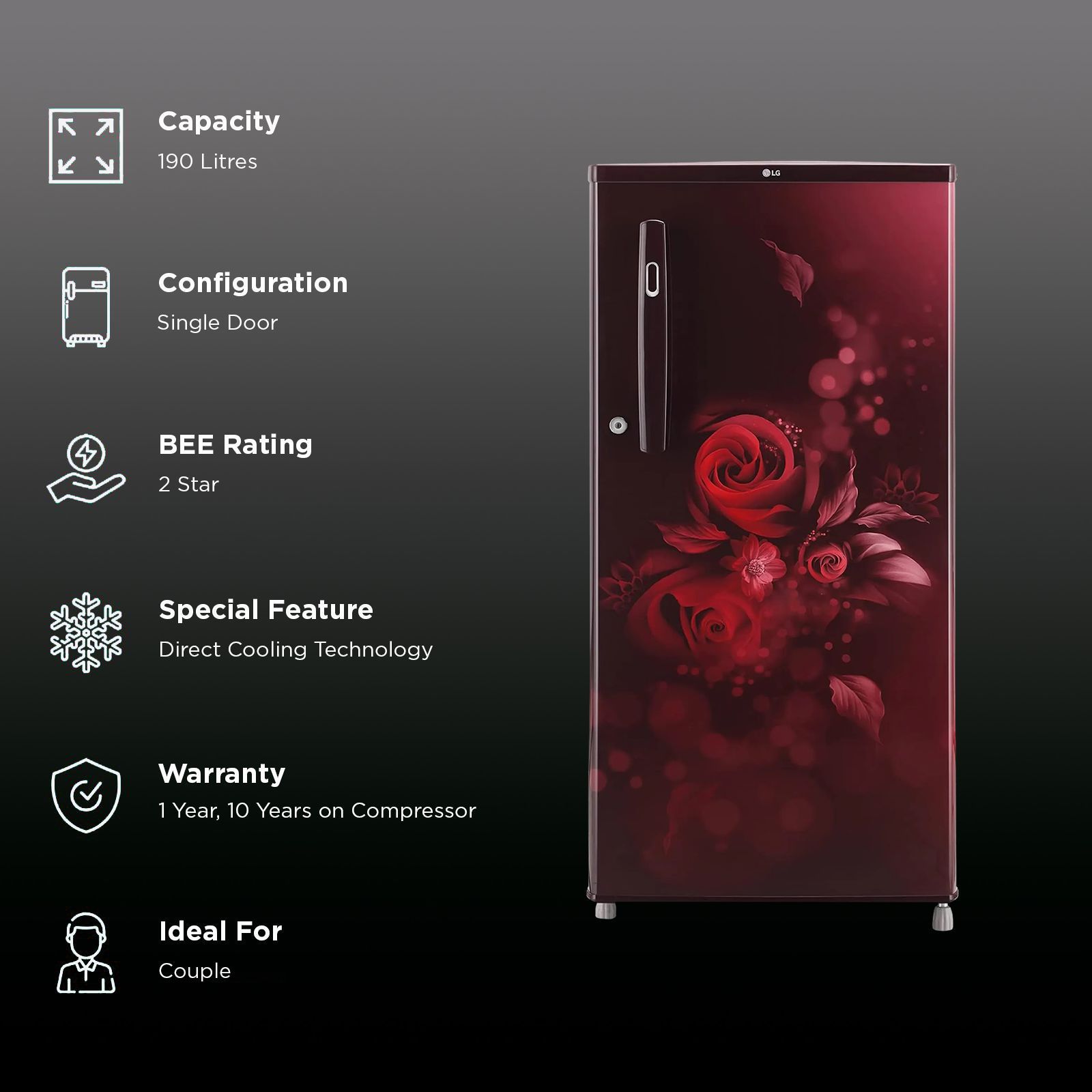 LG 190 Litres 2 Star Direct Cool Single Door Refrigerator with Stabilizer Free Operation (GL-B199OSEC, Scarlet Euphoria)_2