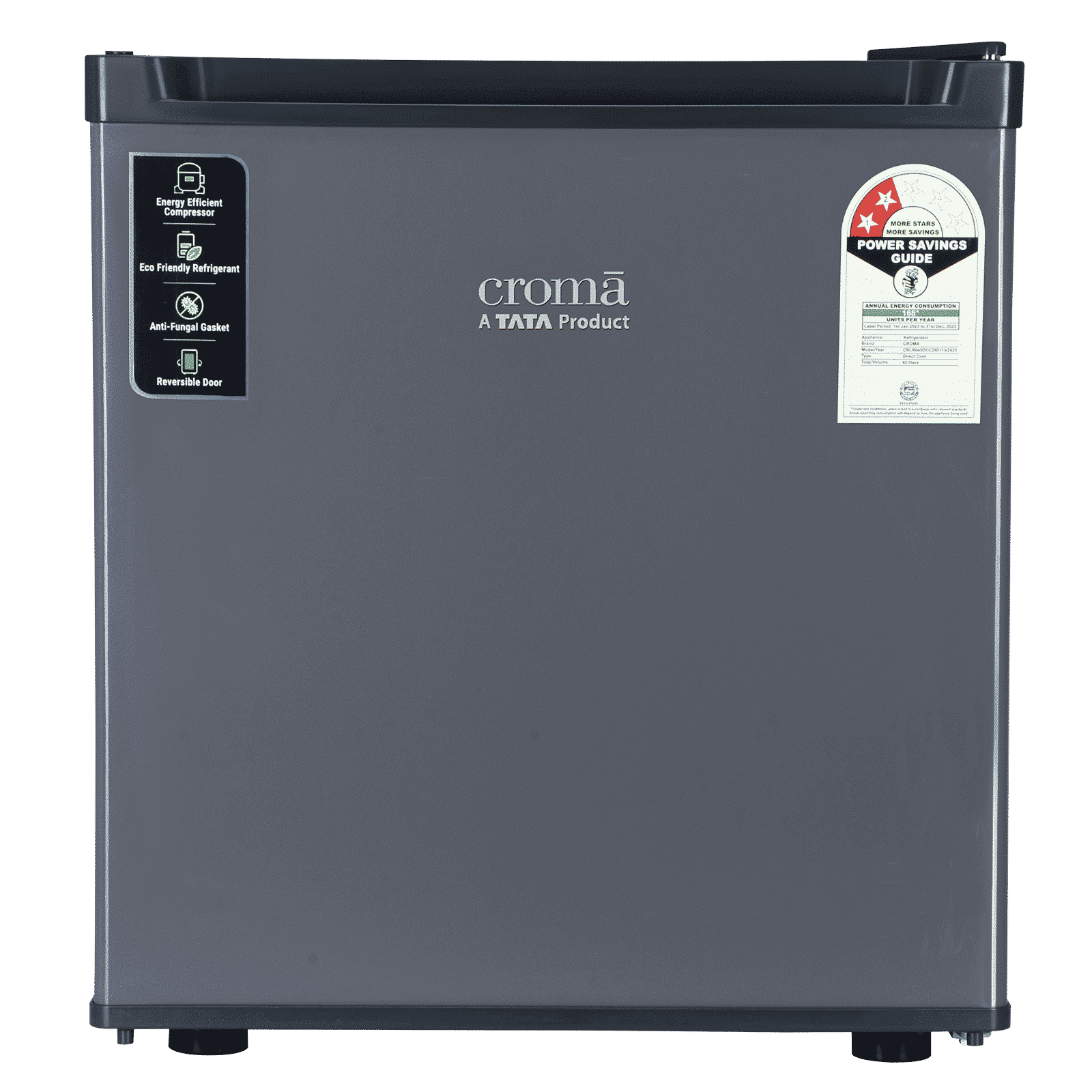 Croma 45 Litres 2 Star Direct Cool Single Door Refrigerator with Anti-Fungal Door Gasket (CRLR045DCC290113, Metallic Grey)_1