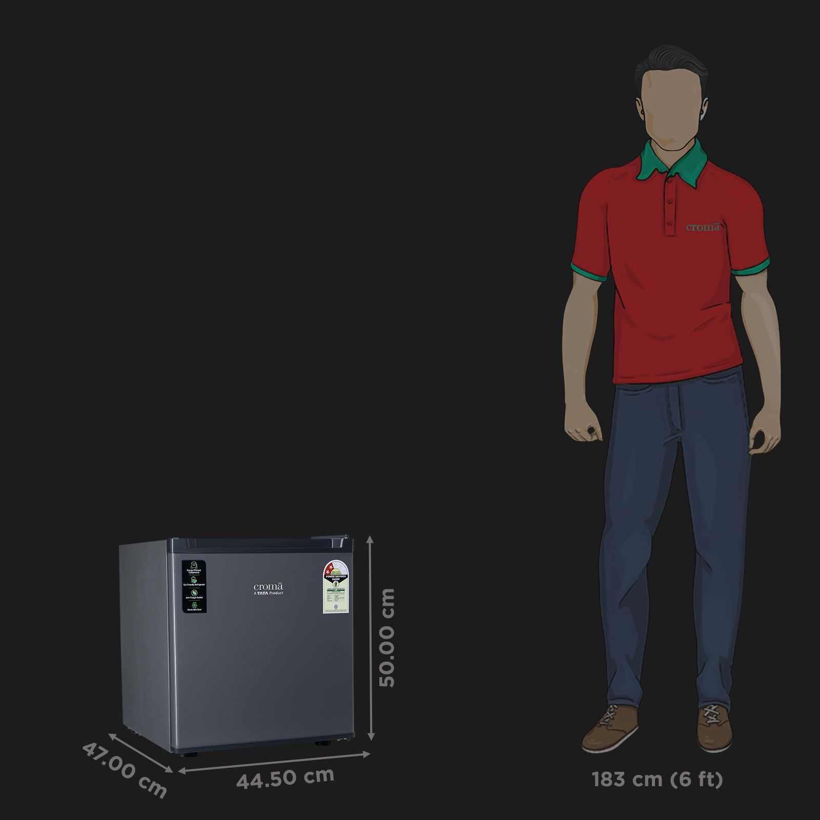 Croma 45 Litres 2 Star Direct Cool Single Door Refrigerator with Anti-Fungal Door Gasket (CRLR045DCC290113, Metallic Grey)_2