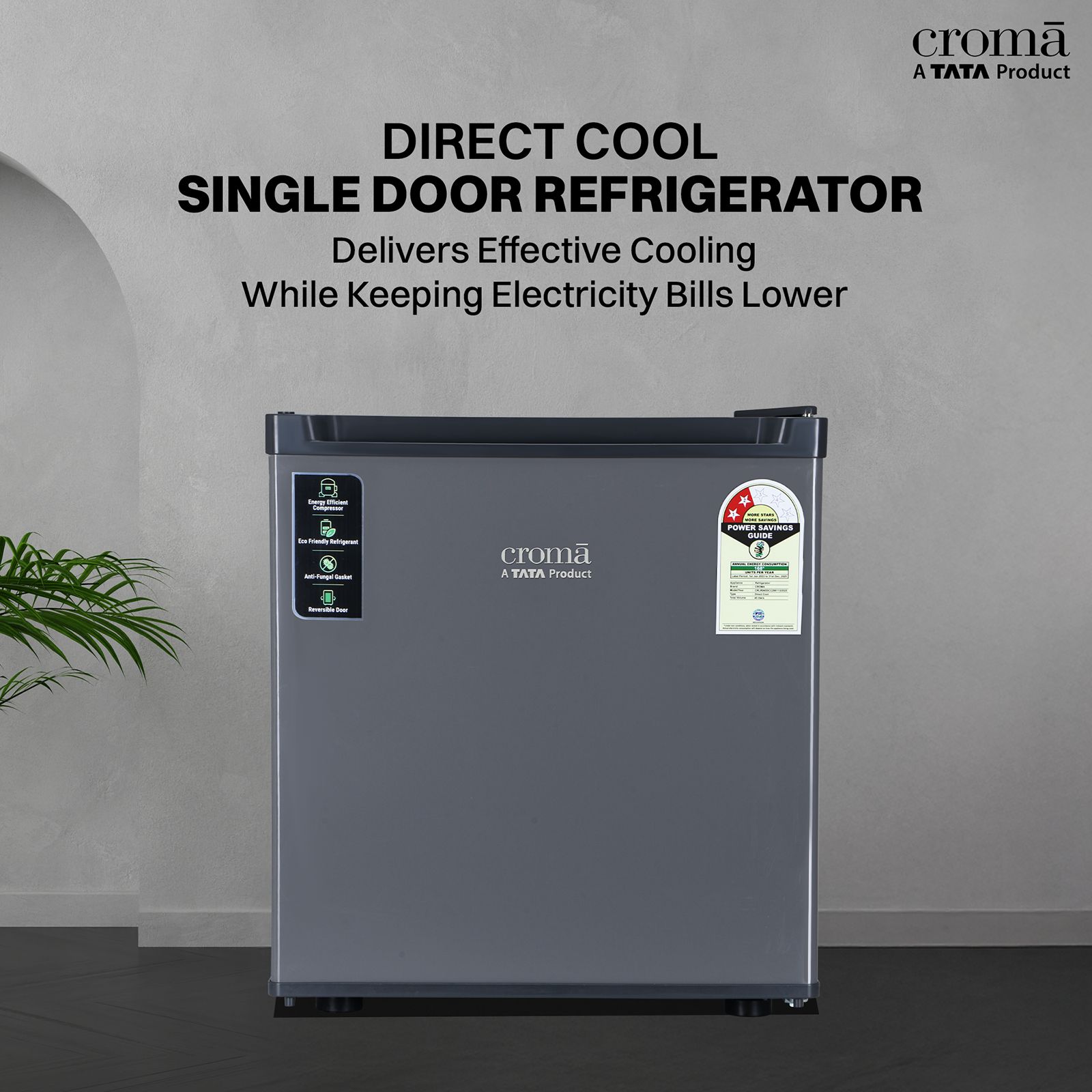 Croma 45 Litres 2 Star Direct Cool Single Door Refrigerator with Anti-Fungal Door Gasket (CRLR045DCC290113, Metallic Grey)_2