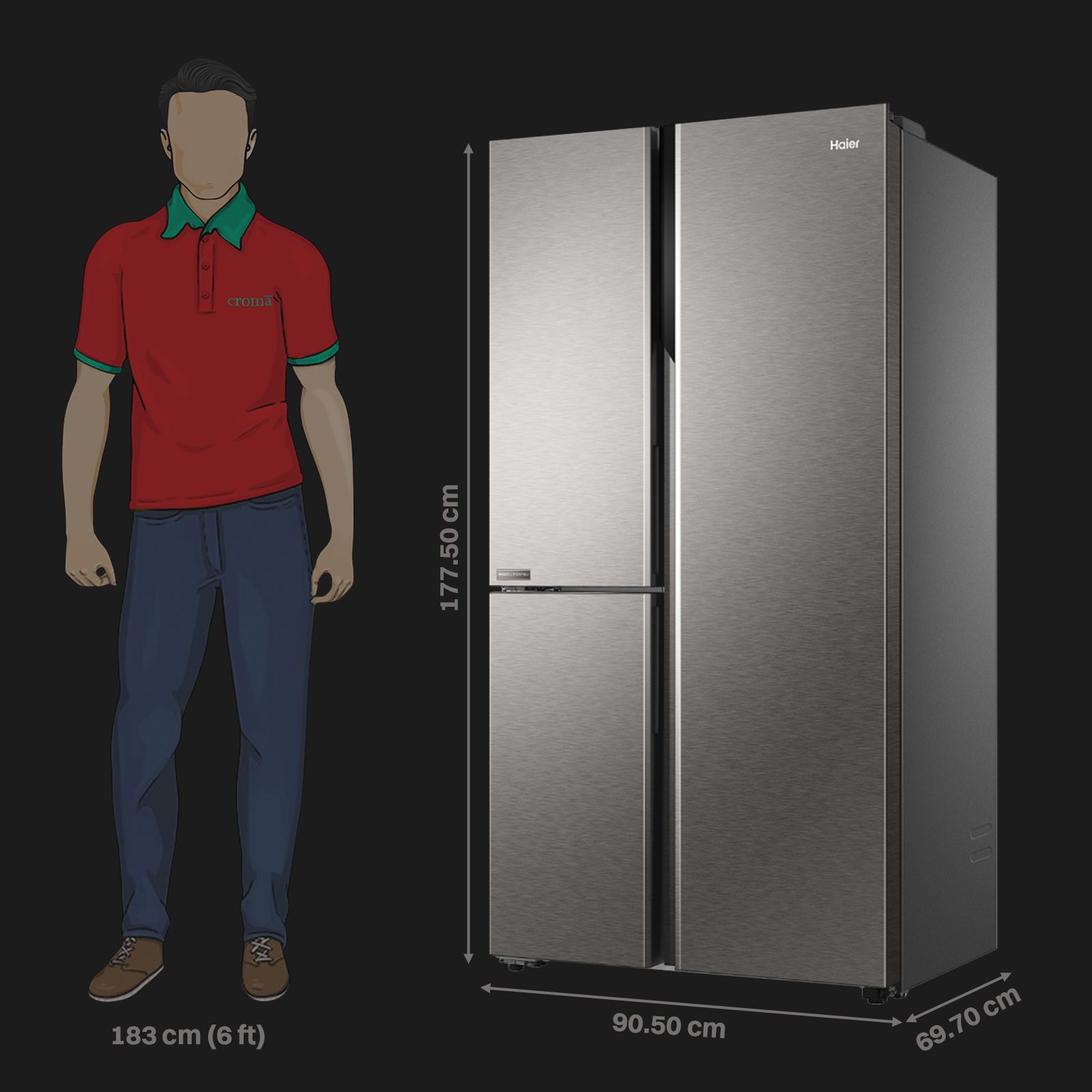 Haier 598 Litres 3 Star Frost Free Side By Side Smart Wifi Enabled Convertible Refrigerator with Deo Fresh Technology (HRT-683ISU1, Inox Steel)_3