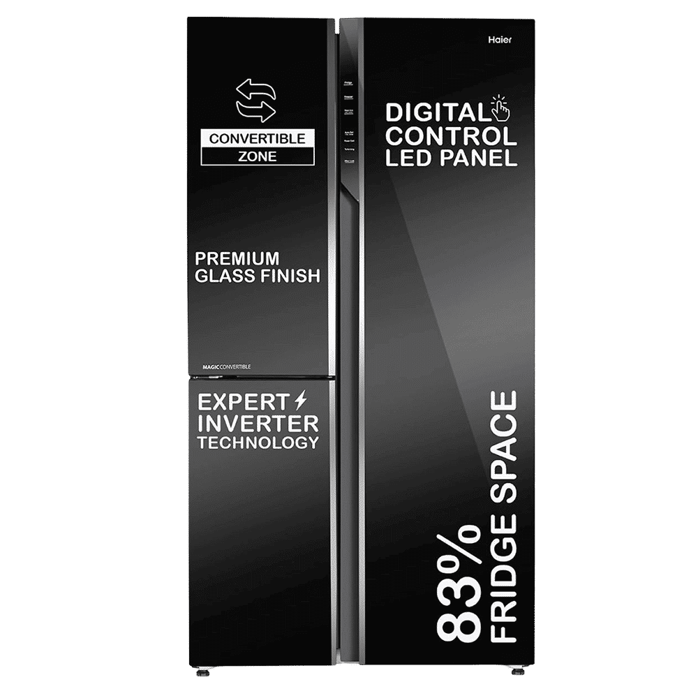 Haier 598 Litres 3 Star Frost Side-by-Side Smart Wifi Enabled Convertible Refrigerator with Digital Control Panel (HRT-683KGU1, Black Glass)_1