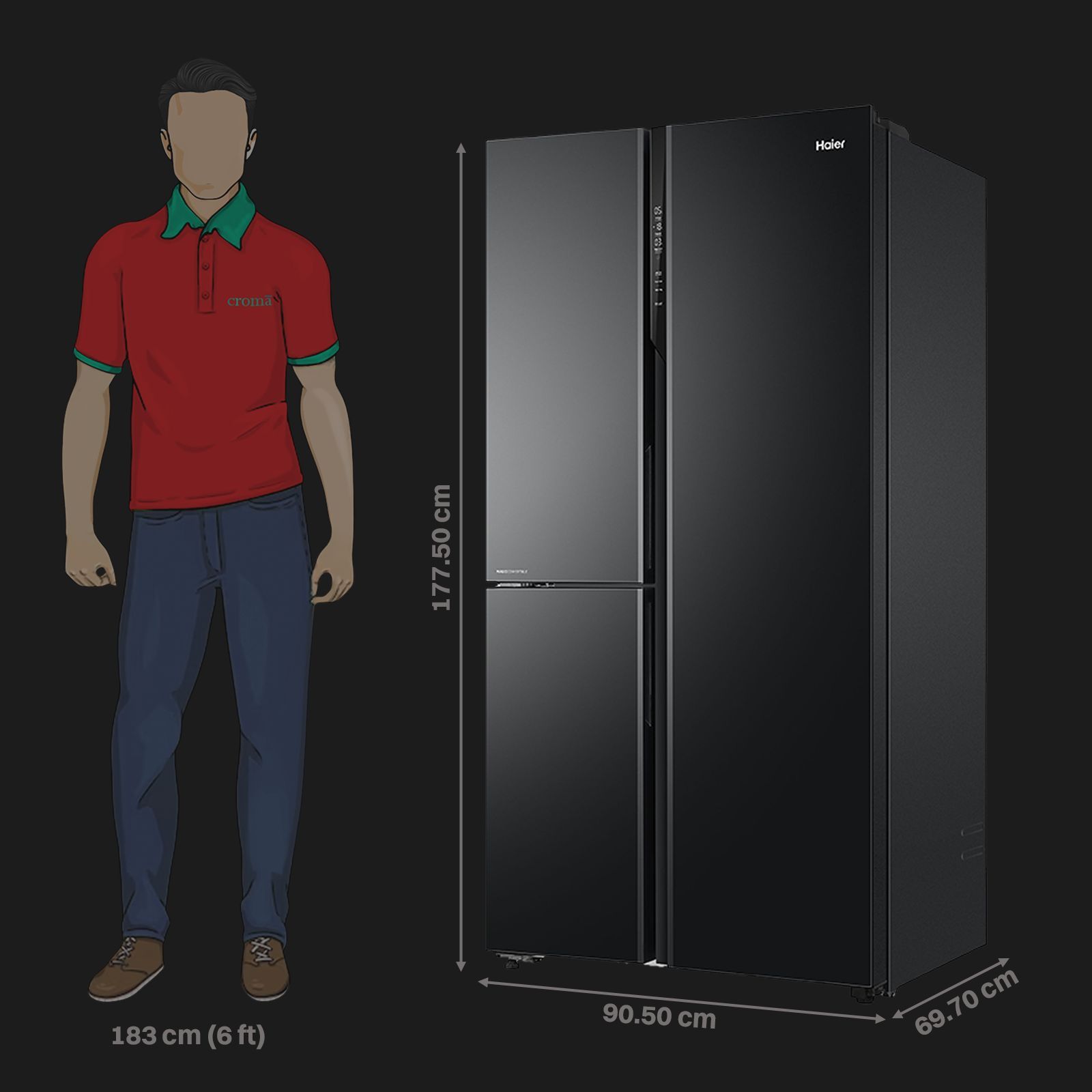 Haier 598 Litres 3 Star Frost Side-by-Side Smart Wifi Enabled Convertible Refrigerator with Digital Control Panel (HRT-683KGU1, Black Glass) Haier 598 Litres 3 Star Frost Side-by-Side Smart Wifi Enabled Convertible Refrigerator with Digital Control Panel (HRT-683KGU1, Black Glass)_3