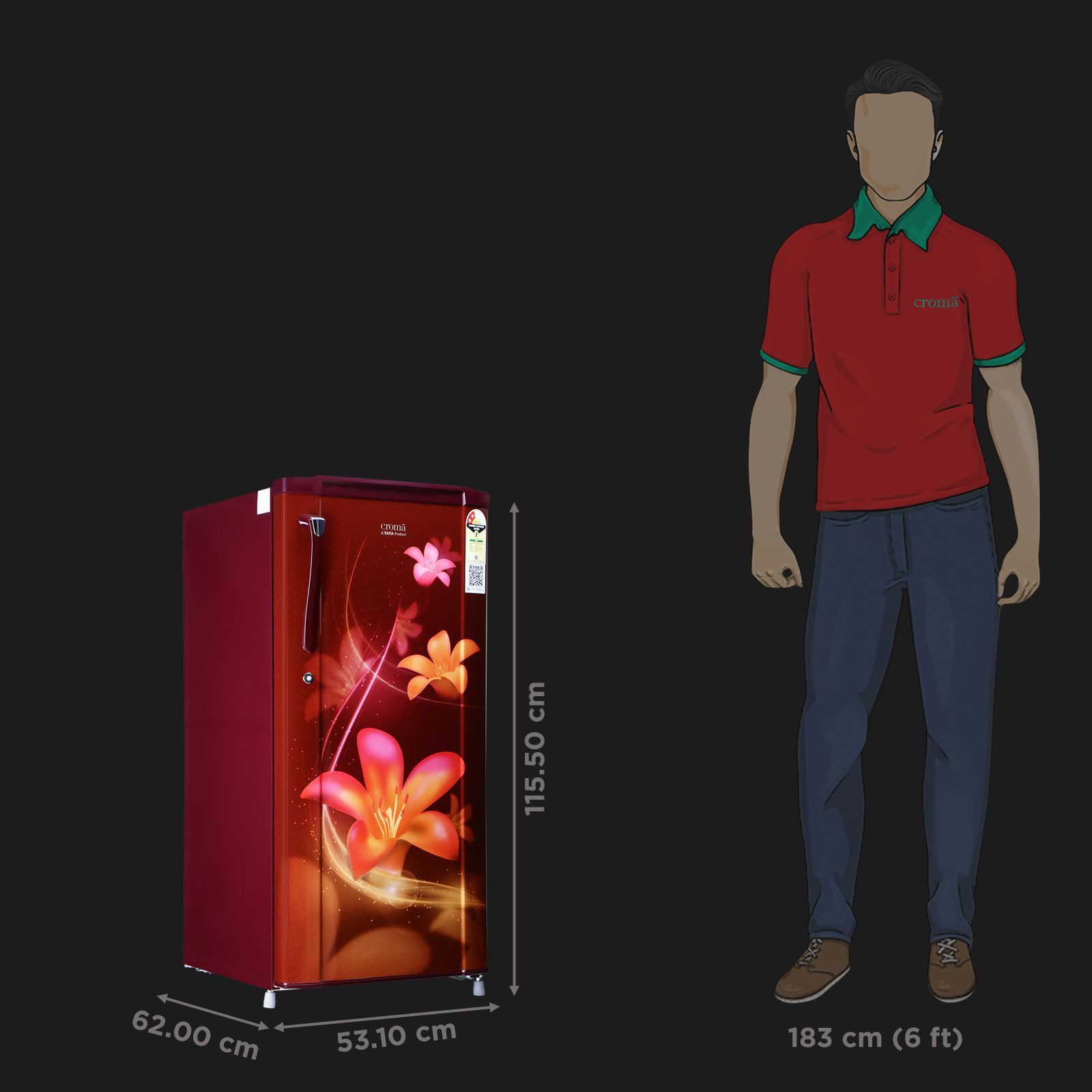 Croma 185 Litres 2 Star Direct Cool Single Door Refrigerator with Anti Fungal Gasket (CRLR185DCC008914, Red Erica)_3