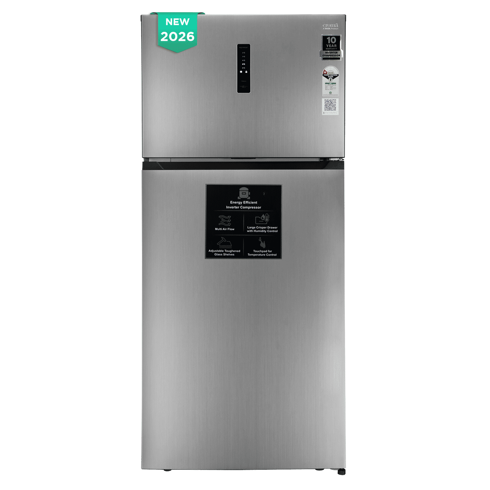 Croma 415 Litres 1 Star Frost Free Double Door Refrigerator with External Soft Touch Display (Inox)_1