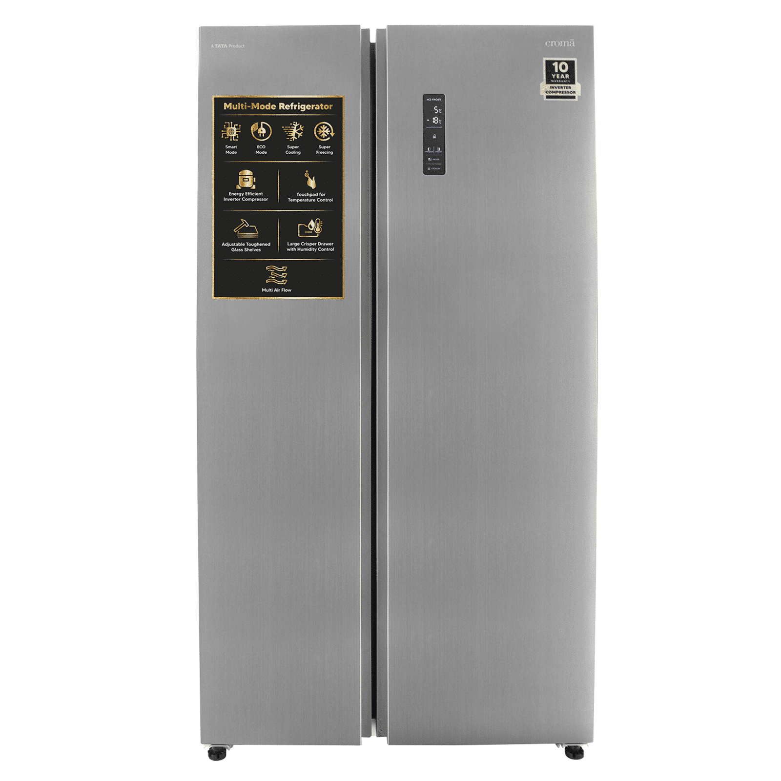 Croma CRLR532SSA342494 532 Litres Frost Free Side by Side Refrigerator with Door Open Alarm (Inox Black)_1