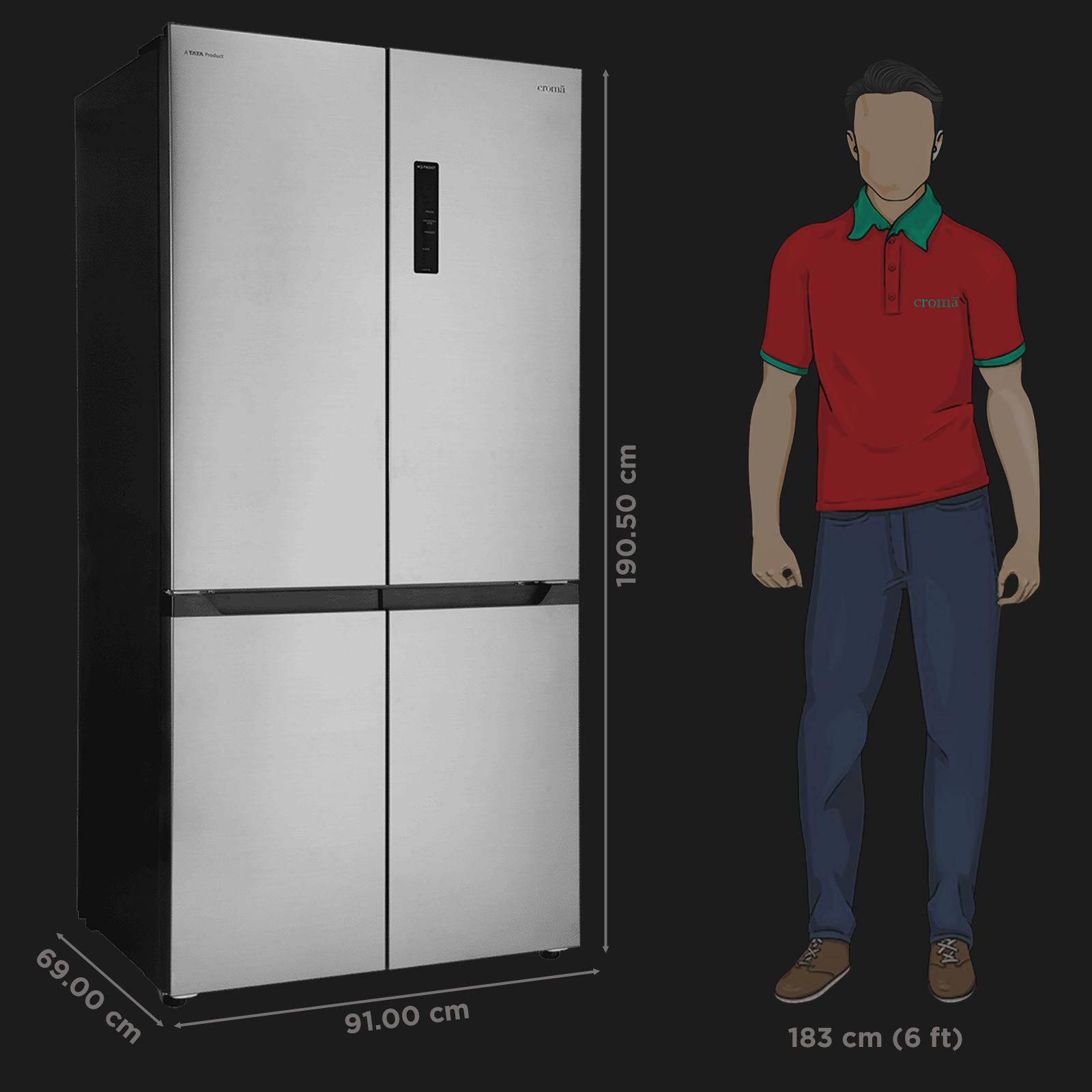 Croma 522 Litres Frost Free French Door Convertible Refrigerator with Multi Airflow (CRLR522MDA342495, Inox)_2