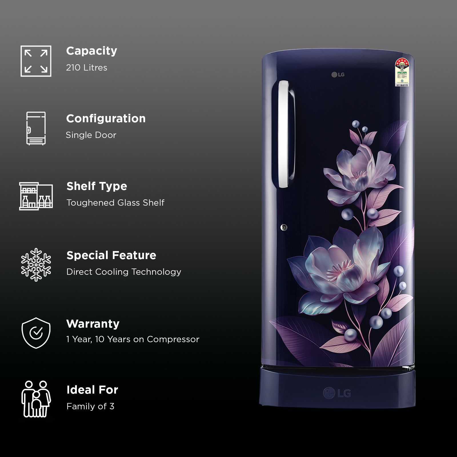 LG 231 Series 210 Litres 5 Star Direct Cool Single Door Refrigerator with Auto Smart Connect (GL-D231ABMU, Blue Marvel) LG 231 Series 210 Litres 5 Star Direct Cool Single Door Refrigerator with Auto Smart Connect (GL-D231ABMU, Blue Marvel)_3