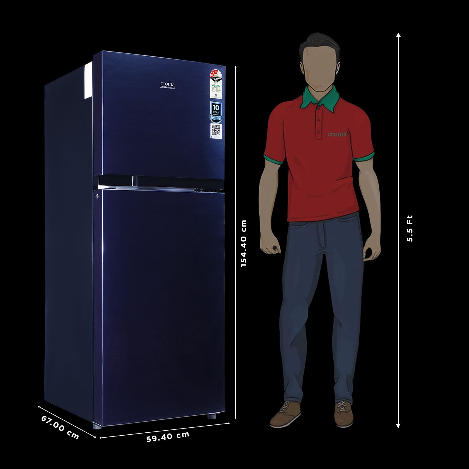 Croma 241 Litres 3 Star Frost Free Double Door Refrigerator with Inverter Technology (CRLR241FID302756, Blue)_3