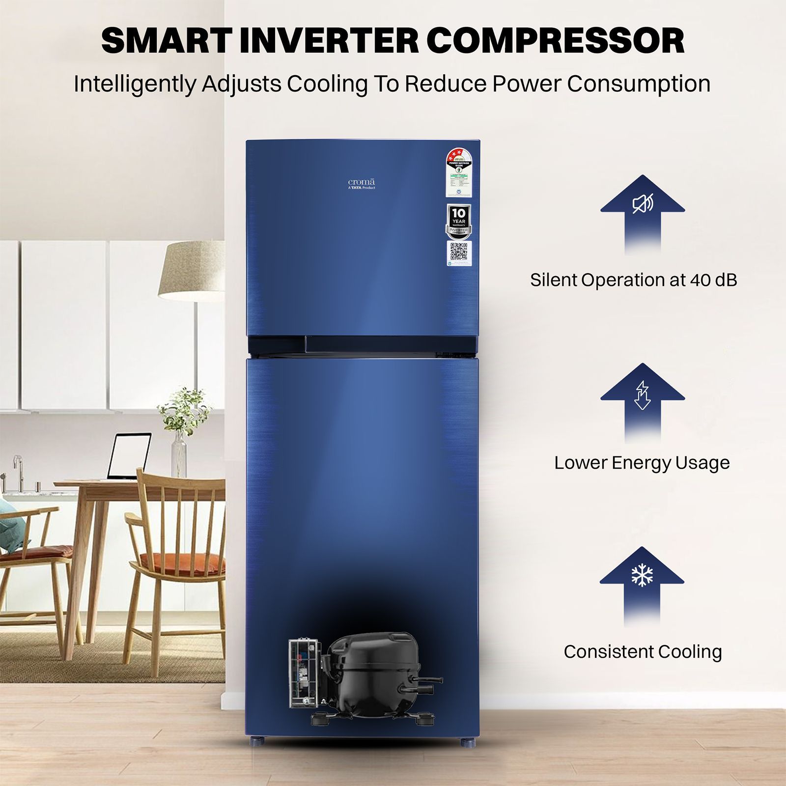 Croma 241 Litres 3 Star Frost Free Double Door Refrigerator with Inverter Technology (CRLR241FID302756, Blue)_9