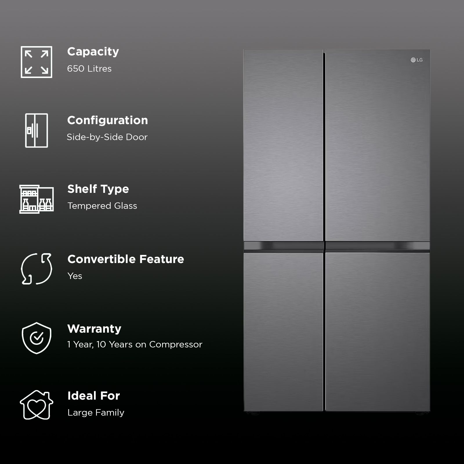 LG 650 Litres 3 Star Frost Free Side by Side Refrigerator with Auto Smart Connect (GL-B257JDS3, Dazzle Steel)_3