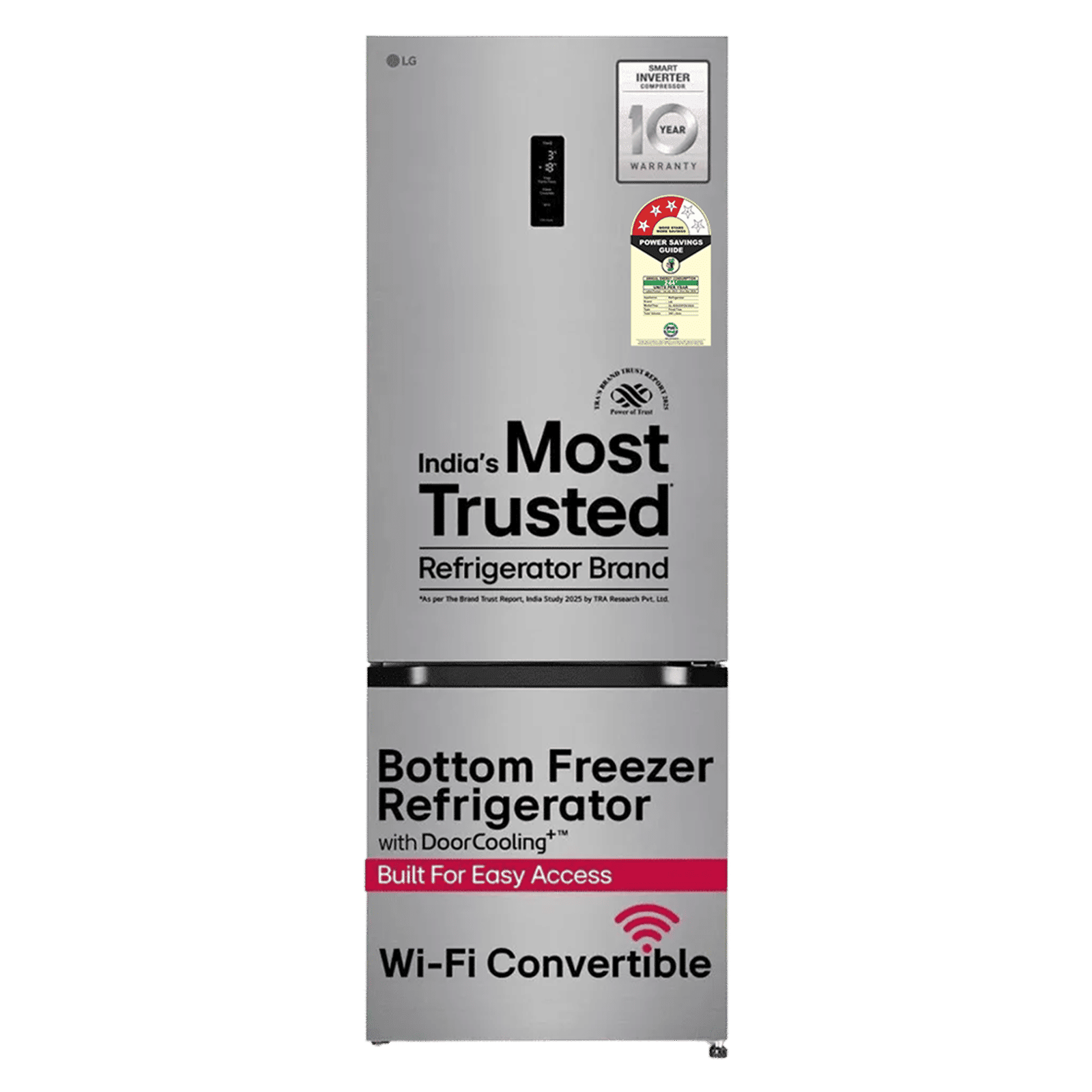 LG 340 Litres 3 Star Frost Free Double Door Bottom Mount Smart Wifi Enabled Convertible Refrigerator with Door Cooling Plus (GL-B382DPZX, Shiny Steel)_1