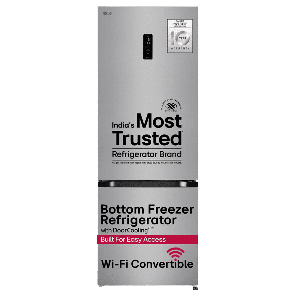 LG 340 Litres 3 Star Frost Free Double Door Bottom Mount Smart Wifi Enabled Convertible Refrigerator with Door Cooling Plus (GL-B382DPZX, Shiny Steel) LG 340 Litres 3 Star Frost Free Double Door Bottom Mount Smart Wifi Enabled Convertible Refrigerator with Door Cooling Plus (GL-B382DPZX, Shiny Steel)_1