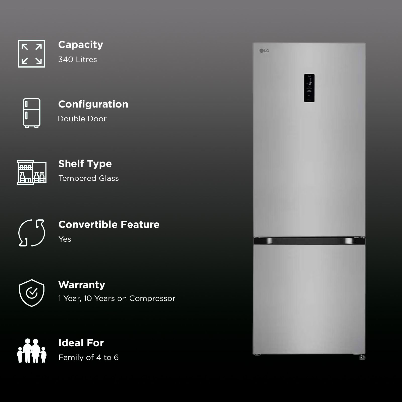 LG 340 Litres 3 Star Frost Free Double Door Bottom Mount Smart Wifi Enabled Convertible Refrigerator with Door Cooling Plus (GL-B382DPZX, Shiny Steel) LG 340 Litres 3 Star Frost Free Double Door Bottom Mount Smart Wifi Enabled Convertible Refrigerator with Door Cooling Plus (GL-B382DPZX, Shiny Steel)_3