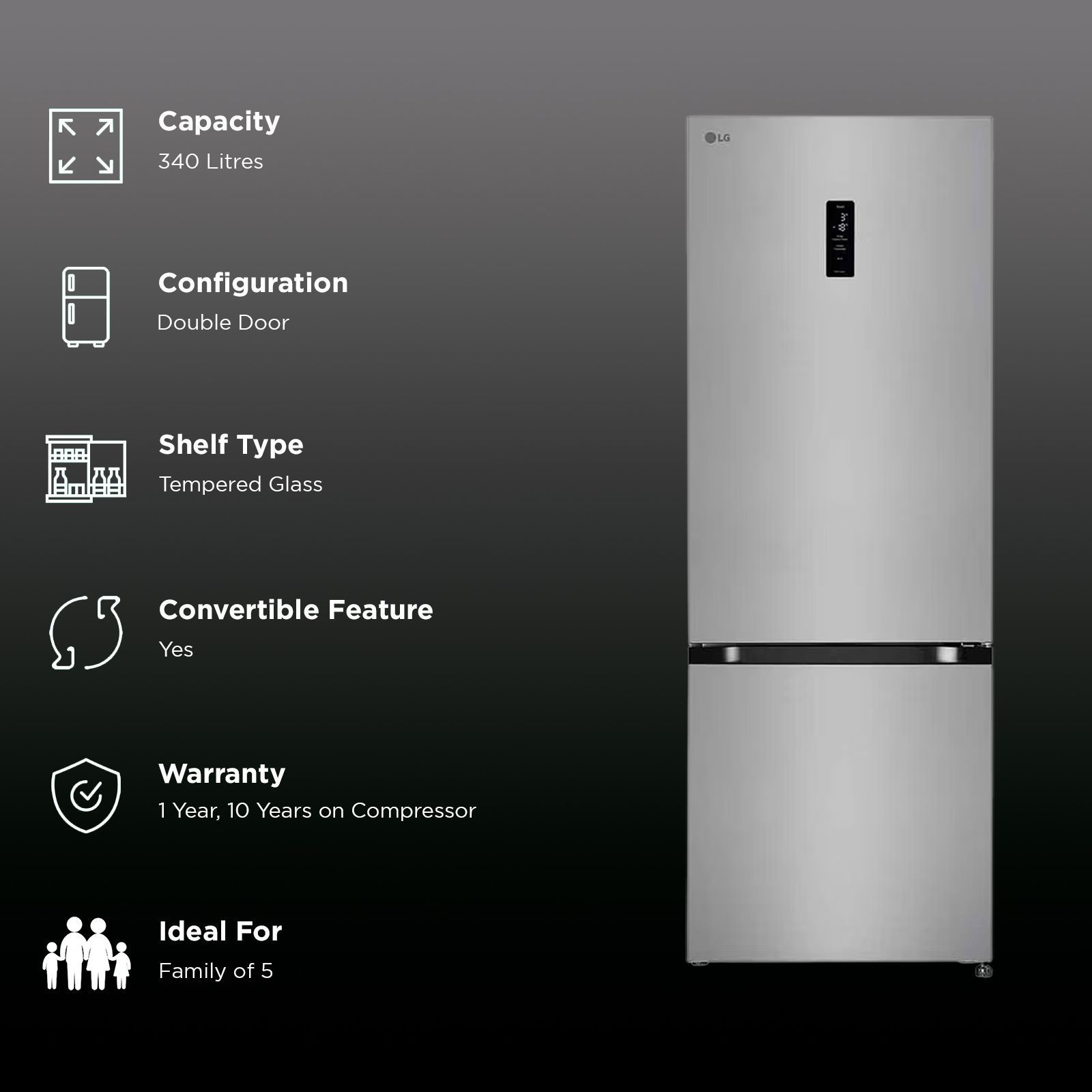 LG 340 Litres 3 Star Frost Free Double Door Bottom Mount Smart Wifi Enabled Convertible Refrigerator with Door Cooling Plus (GL-B382DPZX, Shiny Steel) LG 340 Litres 3 Star Frost Free Double Door Bottom Mount Smart Wifi Enabled Convertible Refrigerator with Door Cooling Plus (GL-B382DPZX, Shiny Steel)_3