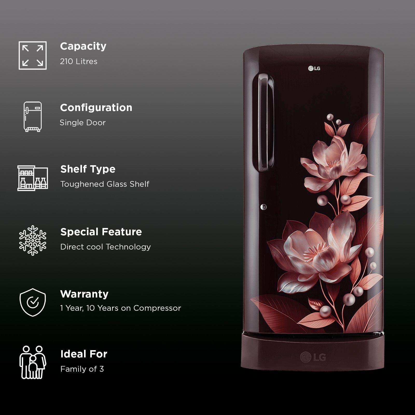 LG 210 Litres 5 Star Direct Cool Single Door Refrigerator with Auto Smart Connect (GL-D231ASMU, Scarlet Marvel)_3