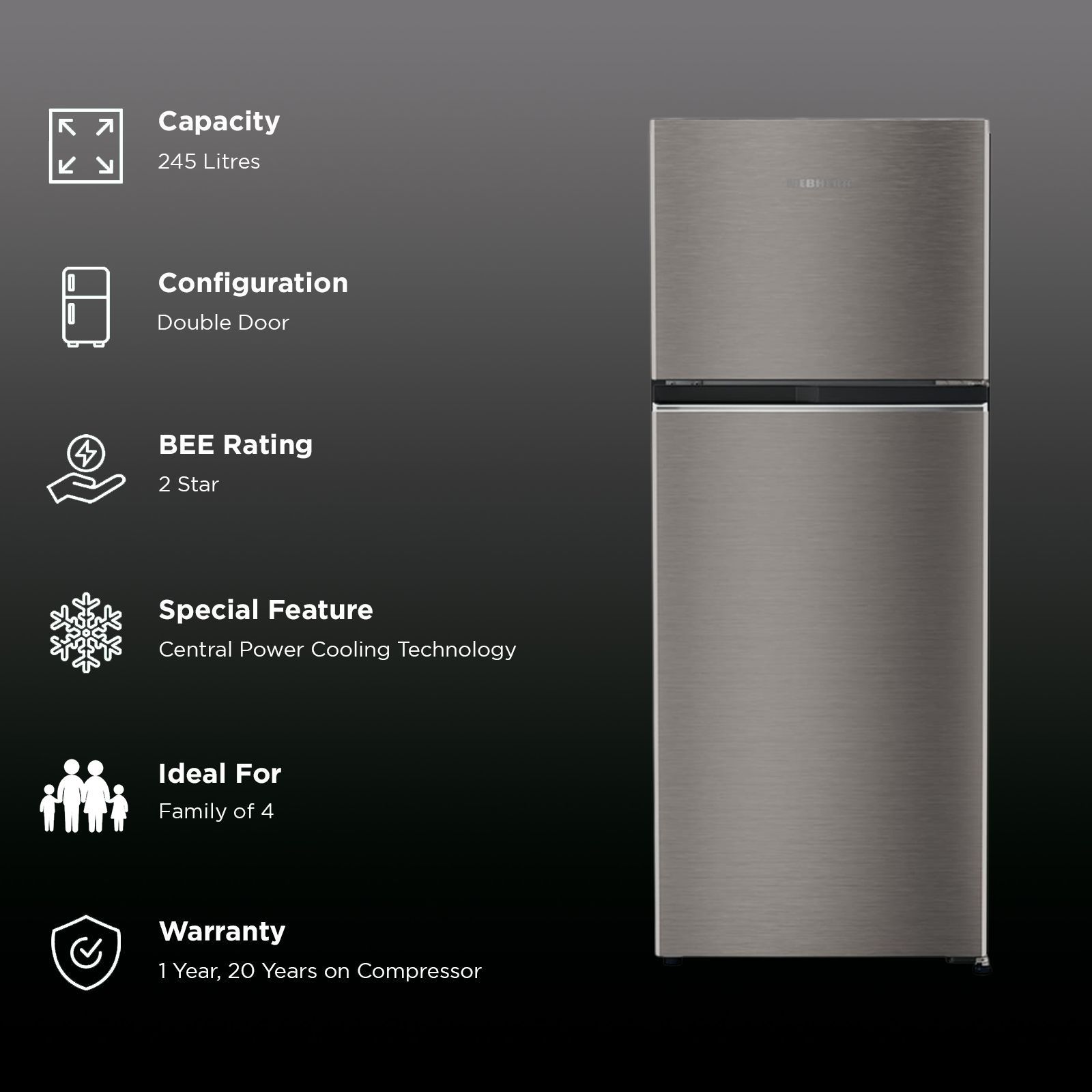 LIEBHERR Cluster 1 245 Litres 2 Star Frost Free Double Door Refrigerator with Bigger Vegetable Basket (TCHgsB 2411, Grey Steel)_3