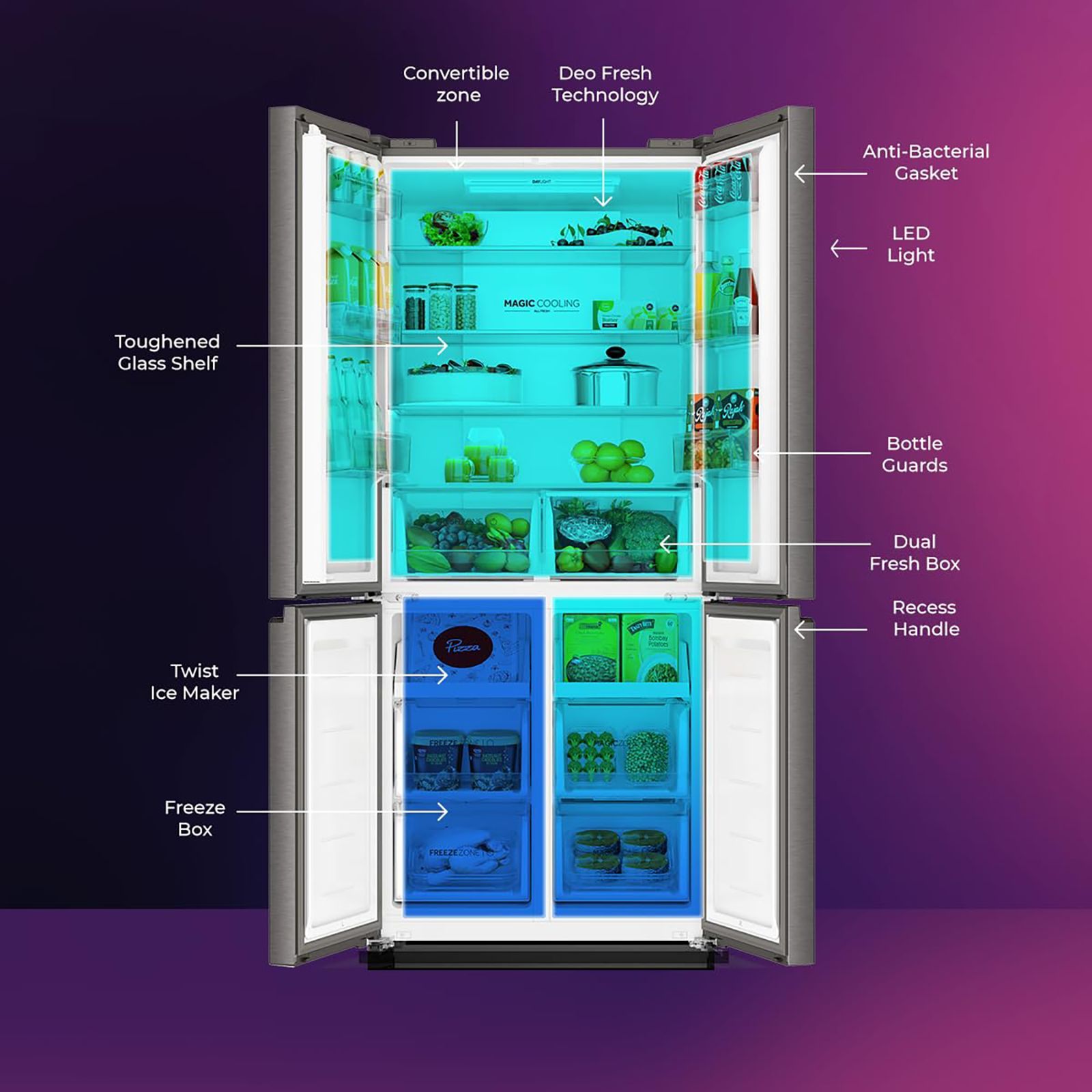 Haier 520 Litres 3 Star Frost Free French Door Convertible Refrigerator with Deo Fresh Technology (HRB-600IS, Inox Steel)_19