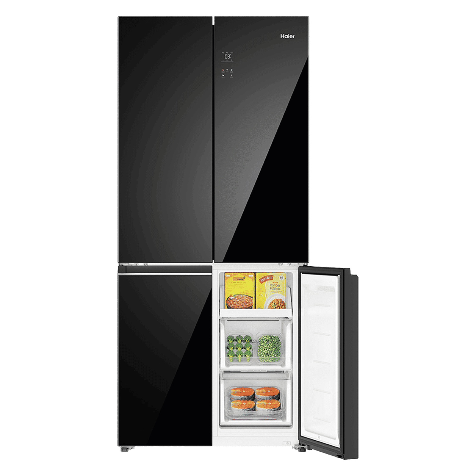 Haier 520 Litres 3 Star Frost Free French Door Convertible Refrigerator with Colorful Digital Display Panel (HRB-600KGU1, Black Glass)_11