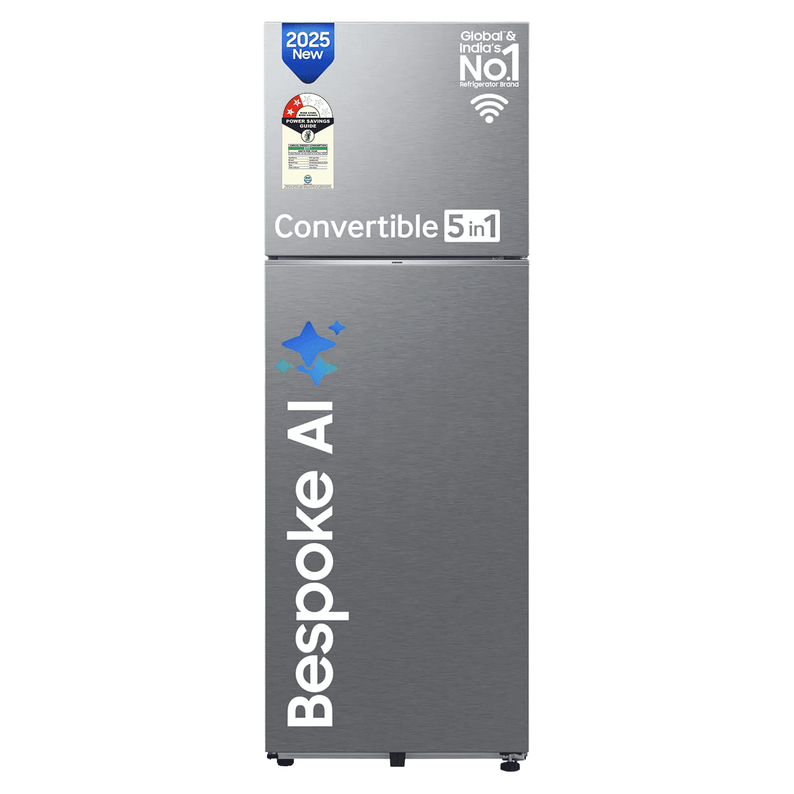 SAMSUNG 330 Litres 2 Star Frost Free Double Door Smart Wifi Enabled Convertible Refrigerator with Bespoke AI (RT34DG5A2BSLHL, EZ Clean Steel)_1