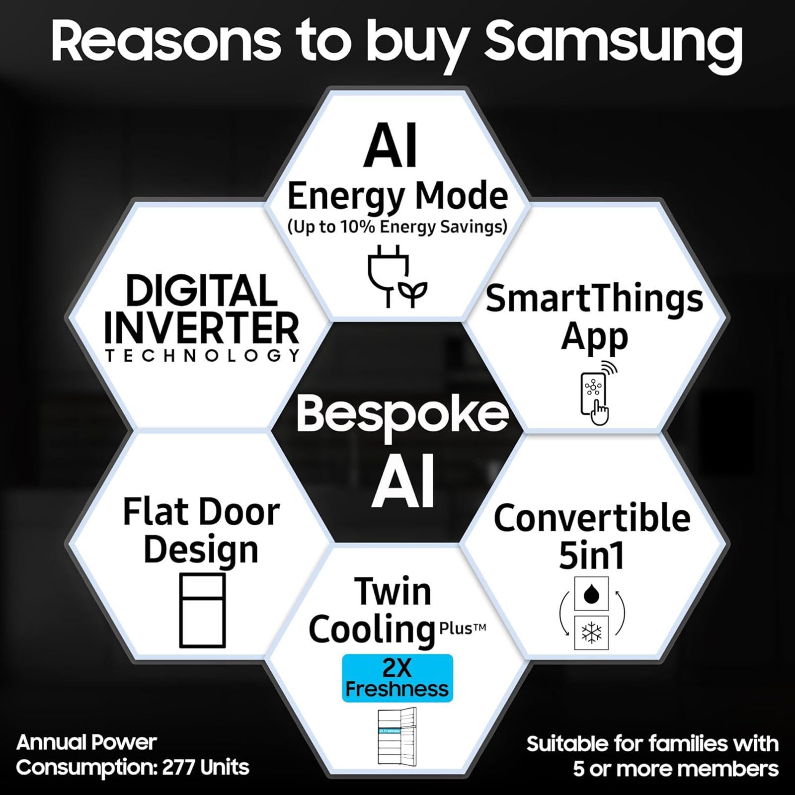 SAMSUNG 330 Litres 2 Star Frost Free Double Door Smart Wifi Enabled Convertible Refrigerator with Bespoke AI (RT34DG5A2BSLHL, EZ Clean Steel)_12