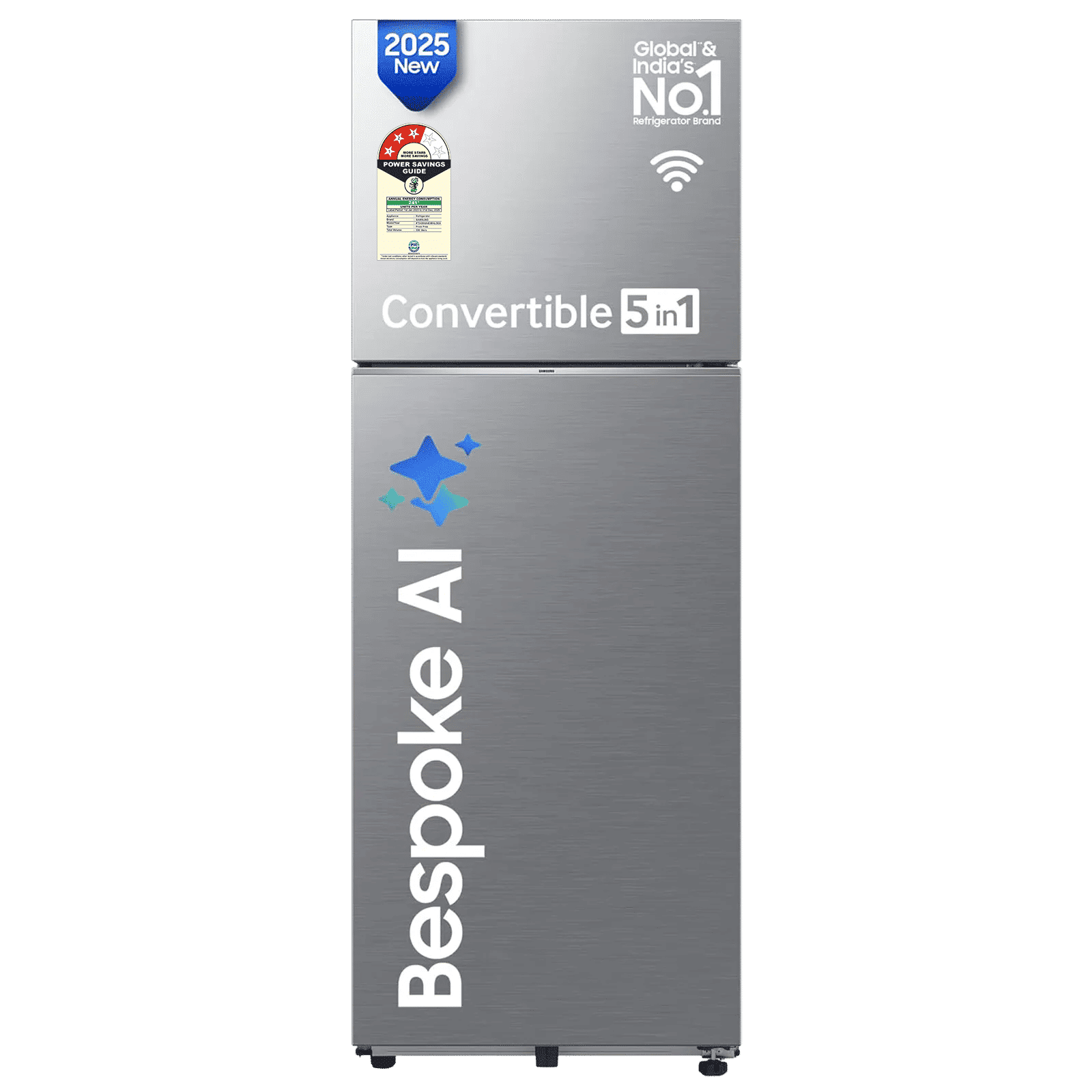 SAMSUNG 330 Litres 3 Star Frost Free Double Door Smart Wifi Enabled Convertible Refrigerator with Bespoke AI (RT34DG5A4DS8HL, Elegant Inox)_1