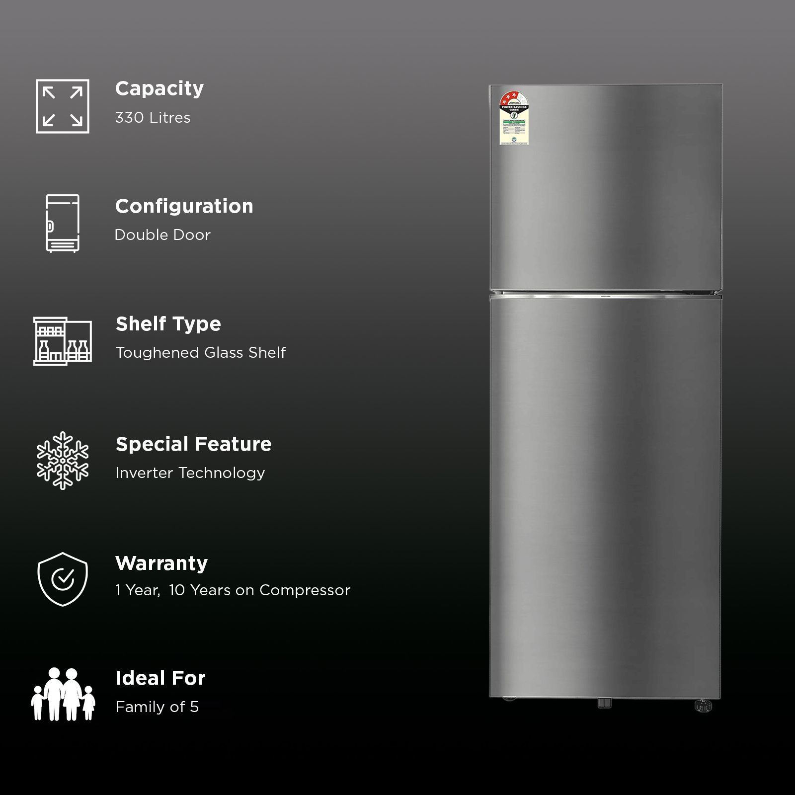 SAMSUNG 330 Litres 3 Star Frost Free Double Door Smart Wifi Enabled Convertible Refrigerator with Bespoke AI (RT34DG5A4DS8HL, Elegant Inox) SAMSUNG 330 Litres 3 Star Frost Free Double Door Smart Wifi Enabled Convertible Refrigerator with Bespoke AI (RT34DG5A4DS8HL, Elegant Inox)_3