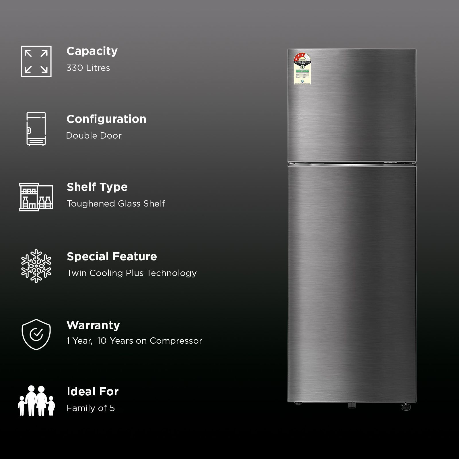 SAMSUNG 330 Litres 3 Star Frost Free Double Door Smart Wifi Enabled Convertible Refrigerator with Bespoke AI (RT34DG5A4DBXHL, Luxe Black) SAMSUNG 330 Litres 3 Star Frost Free Double Door Smart Wifi Enabled Convertible Refrigerator with Bespoke AI (RT34DG5A4DBXHL, Luxe Black)_3