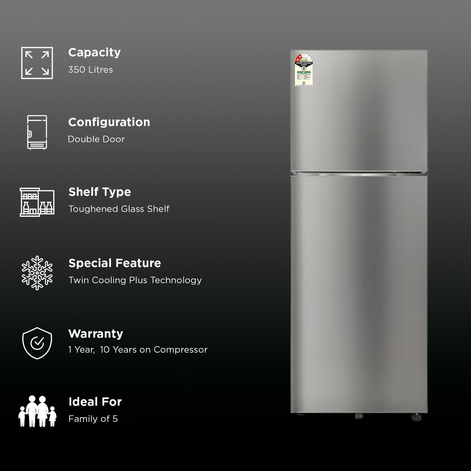 SAMSUNG 350 Litres 2 Star Frost Free Double Door Smart Wifi Enabled Convertible Refrigerator with Bespoke AI (RT38DG5A2BSLHL, Real Stainless)_3