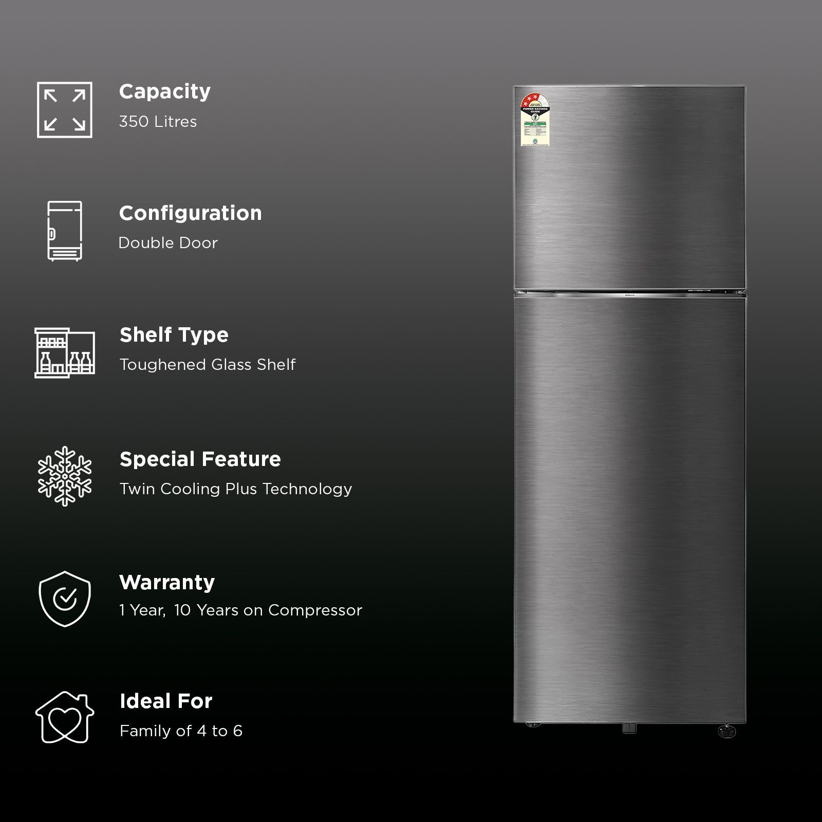 SAMSUNG 350 Litres 3 Star Frost Free Double Door Smart Wifi Enabled Convertible Refrigerator with Bespoke AI (RT38DG5A4DBXHL, Luxe Black)_3