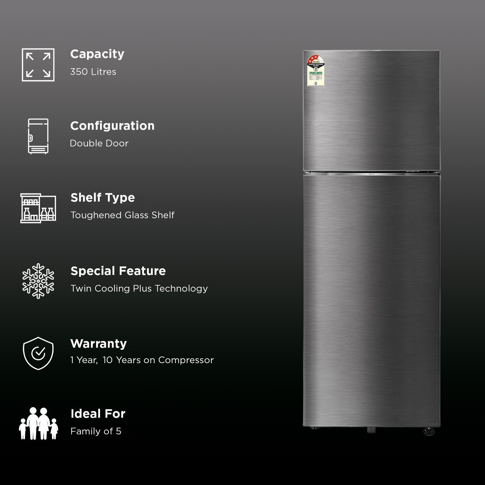 SAMSUNG 350 Litres 3 Star Frost Free Double Door Smart Wifi Enabled Convertible Refrigerator with Bespoke AI (RT38DG5A4DBXHL, Luxe Black)_3