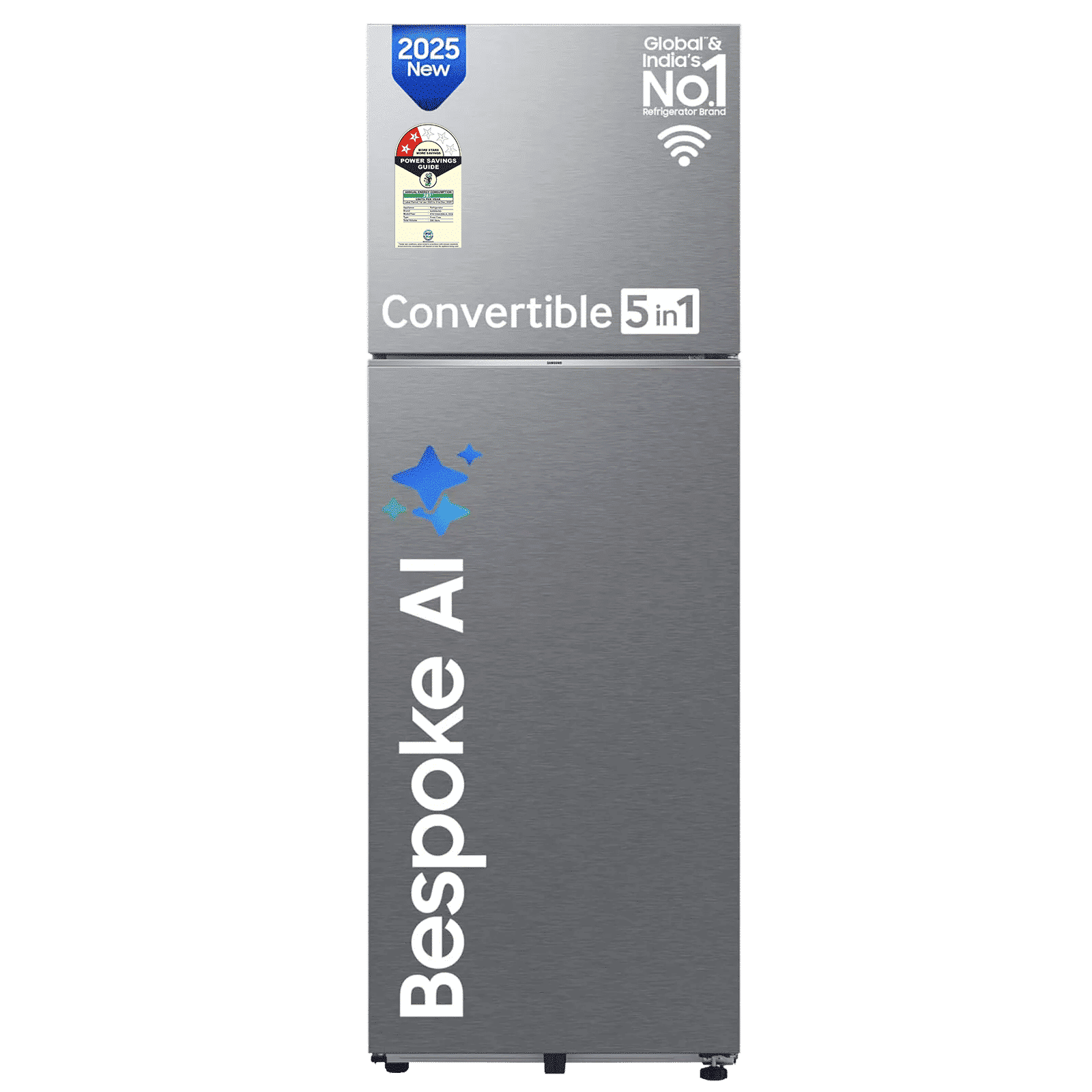 SAMSUNG 396 Litres 2 Star Frost Free Double Door Smart Wifi Enabled Convertible Refrigerator with Bespoke AI (RT41DG6A2BSLHL, Real Stainless)_1