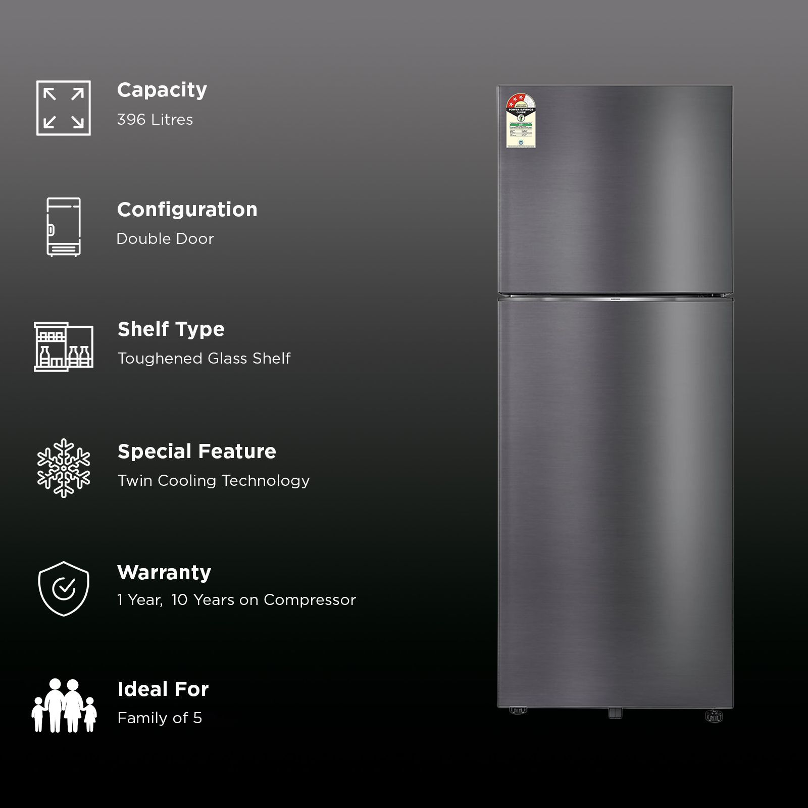 SAMSUNG 396 Litres 3 Star Frost Free Double Door Smart Wifi Enabled Convertible Refrigerator with Bespoke AI (RT41DG6A4DB1HL, Black Matt) SAMSUNG 396 Litres 3 Star Frost Free Double Door Smart Wifi Enabled Convertible Refrigerator with Bespoke AI (RT41DG6A4DB1HL, Black Matt)_3