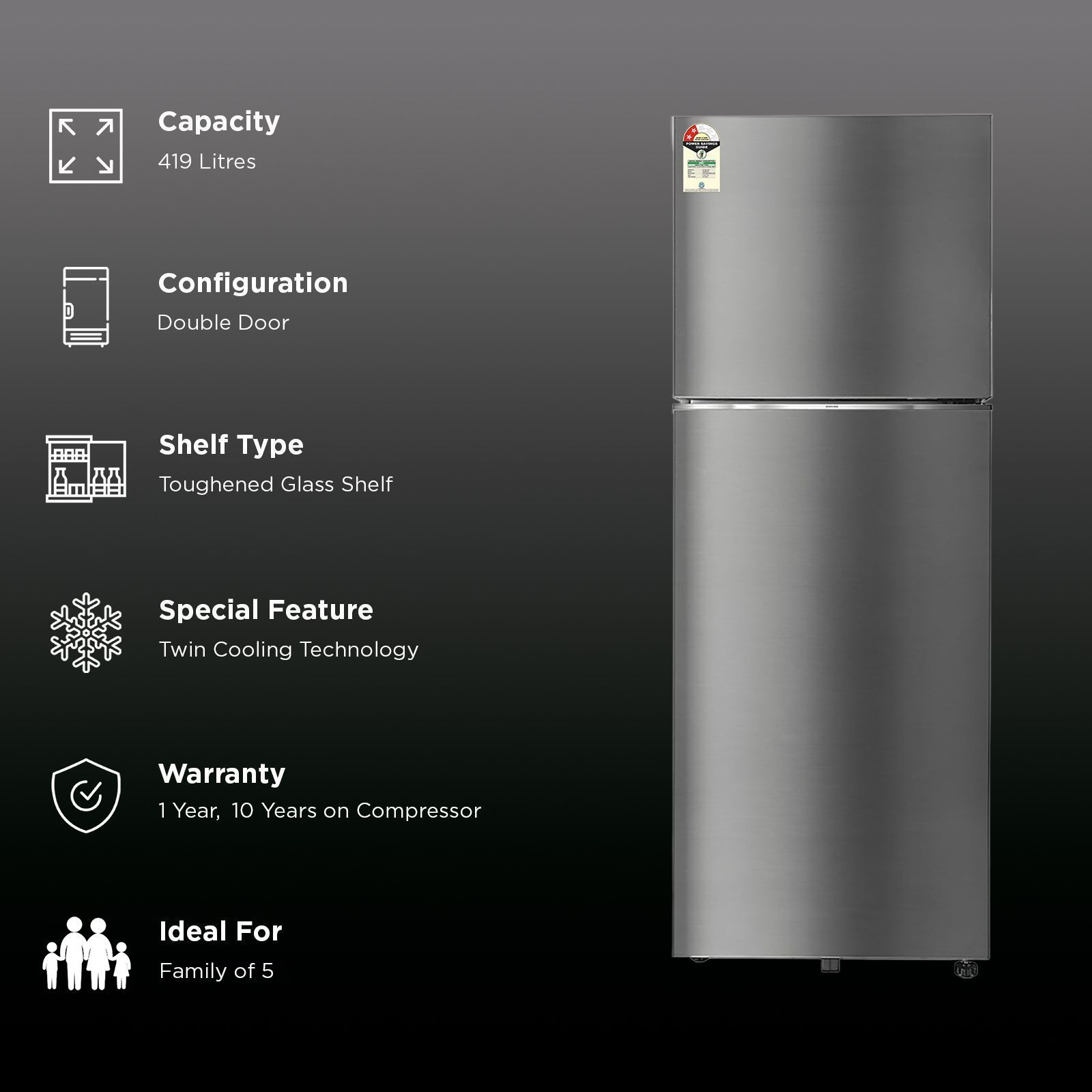 SAMSUNG 419 Litres 2 Star Frost Free Double Door Smart Wifi Enabled Convertible Refrigerator with Bespoke AI (RT45DG6A2BS8HL, Elegant Inox) SAMSUNG 419 Litres 2 Star Frost Free Double Door Smart Wifi Enabled Convertible Refrigerator with Bespoke AI (RT45DG6A2BS8HL, Elegant Inox)_3