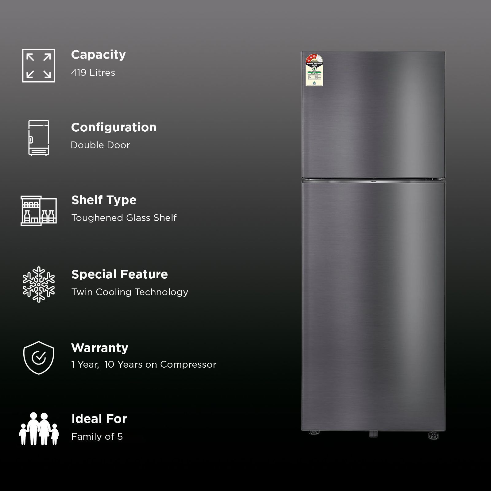 SAMSUNG 419 Litres 3 Star Frost Free Double Door Smart Wifi Enabled Convertible Refrigerator with Bespoke AI (RT45DG6A4DB1HL, Black Matt) SAMSUNG 419 Litres 3 Star Frost Free Double Door Smart Wifi Enabled Convertible Refrigerator with Bespoke AI (RT45DG6A4DB1HL, Black Matt)_3