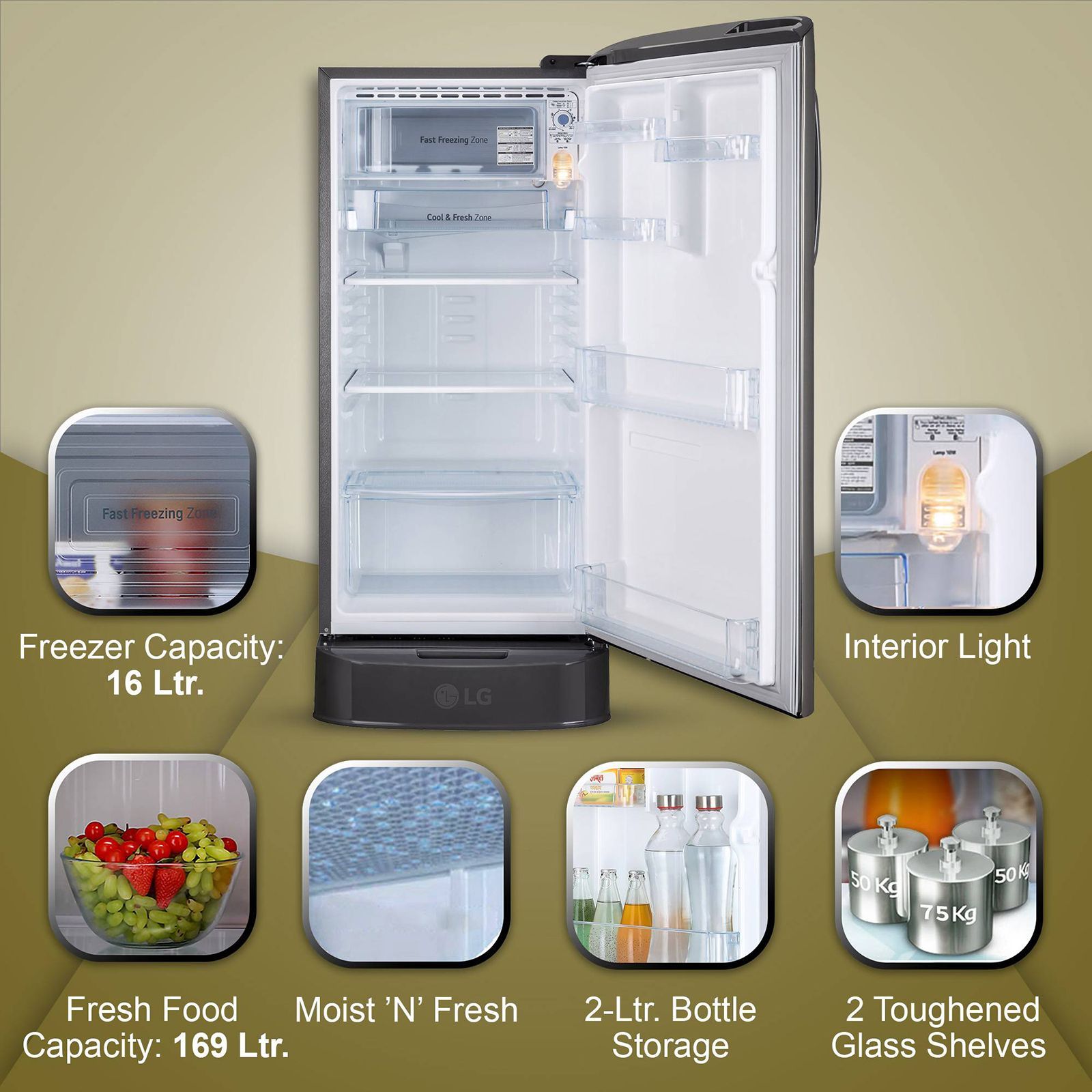 LG 185 Liters 3 Star Direct Cool Single Door Refrigerator with MOIST ‘N' FRESH Technology (GL-D201APZD, Shiny Steel) LG 185 Liters 3 Star Direct Cool Single Door Refrigerator with MOIST ‘N' FRESH Technology (GL-D201APZD, Shiny Steel)_15