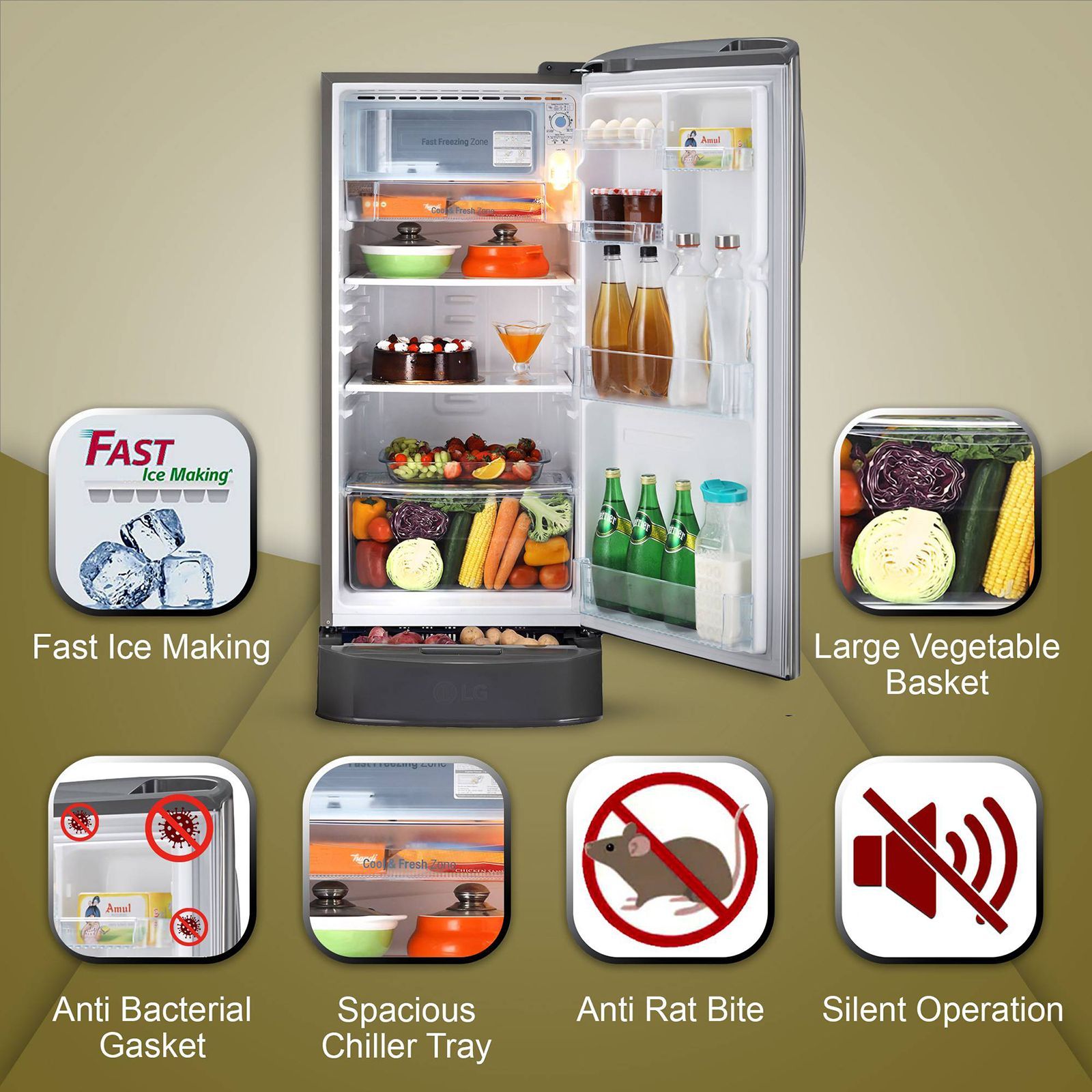 LG 185 Liters 3 Star Direct Cool Single Door Refrigerator with MOIST ‘N' FRESH Technology (GL-D201APZD, Shiny Steel) LG 185 Liters 3 Star Direct Cool Single Door Refrigerator with MOIST ‘N' FRESH Technology (GL-D201APZD, Shiny Steel)_16