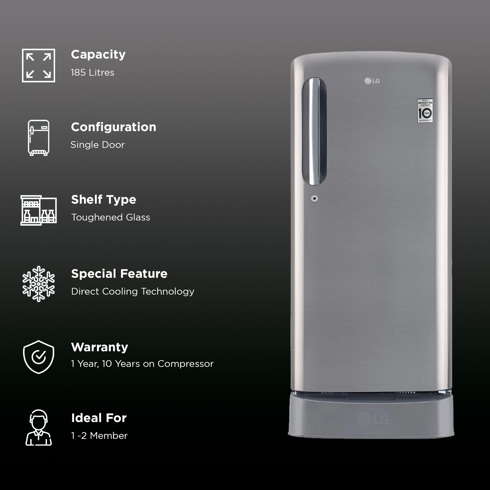 LG 185 Liters 3 Star Direct Cool Single Door Refrigerator with MOIST ‘N' FRESH Technology (GL-D201APZD, Shiny Steel) LG 185 Liters 3 Star Direct Cool Single Door Refrigerator with MOIST ‘N' FRESH Technology (GL-D201APZD, Shiny Steel)_3