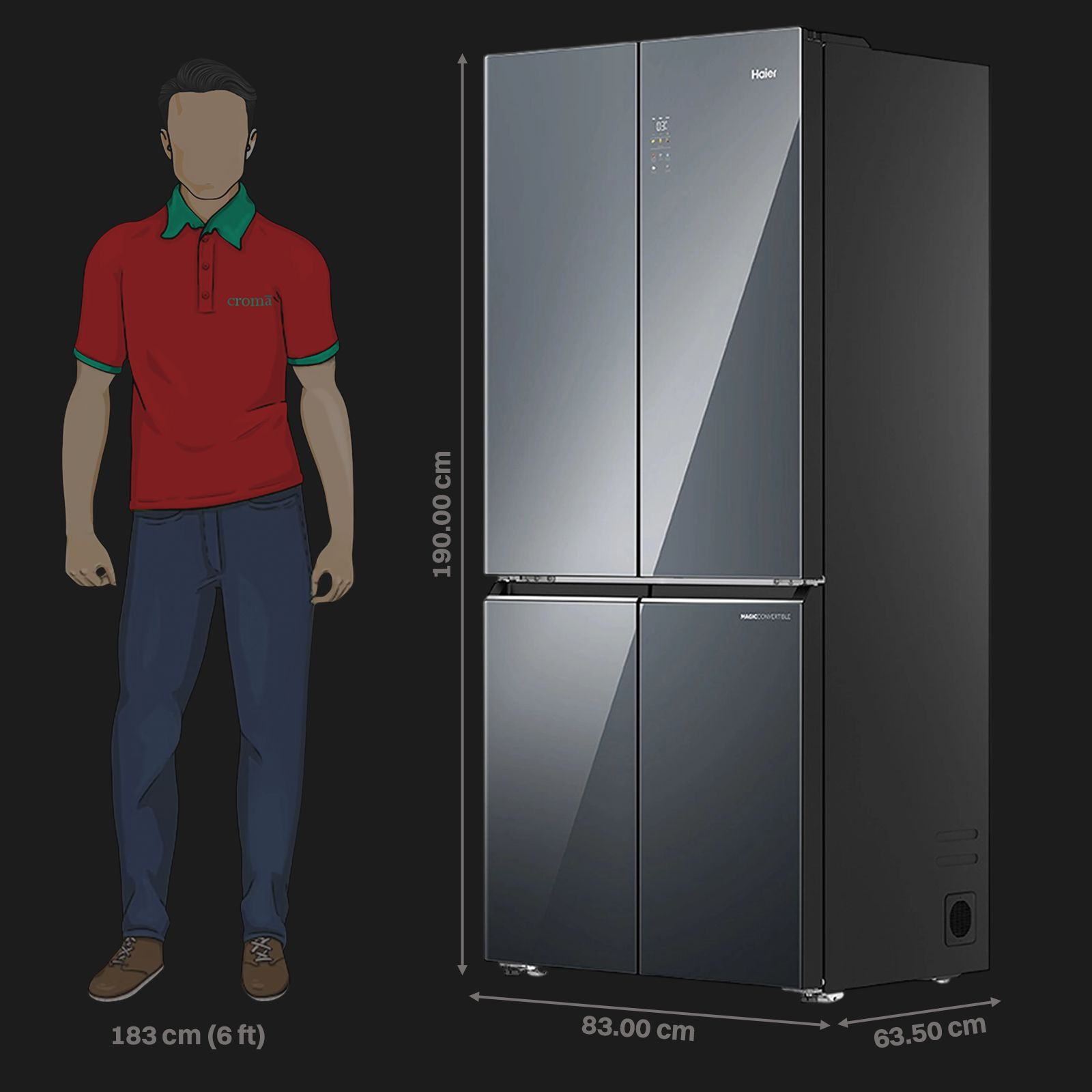 Haier Lumiere 520 Liters 3 Star Frost Free French Door Smart Wifi Enabled Convertible Refrigerator with Colorful Digital Display (HRB-600MGU1, Mirror Glass) Haier Lumiere 520 Liters 3 Star Frost Free French Door Smart Wifi Enabled Convertible Refrigerator with Colorful Digital Display (HRB-600MGU1, Mirror Glass)_2