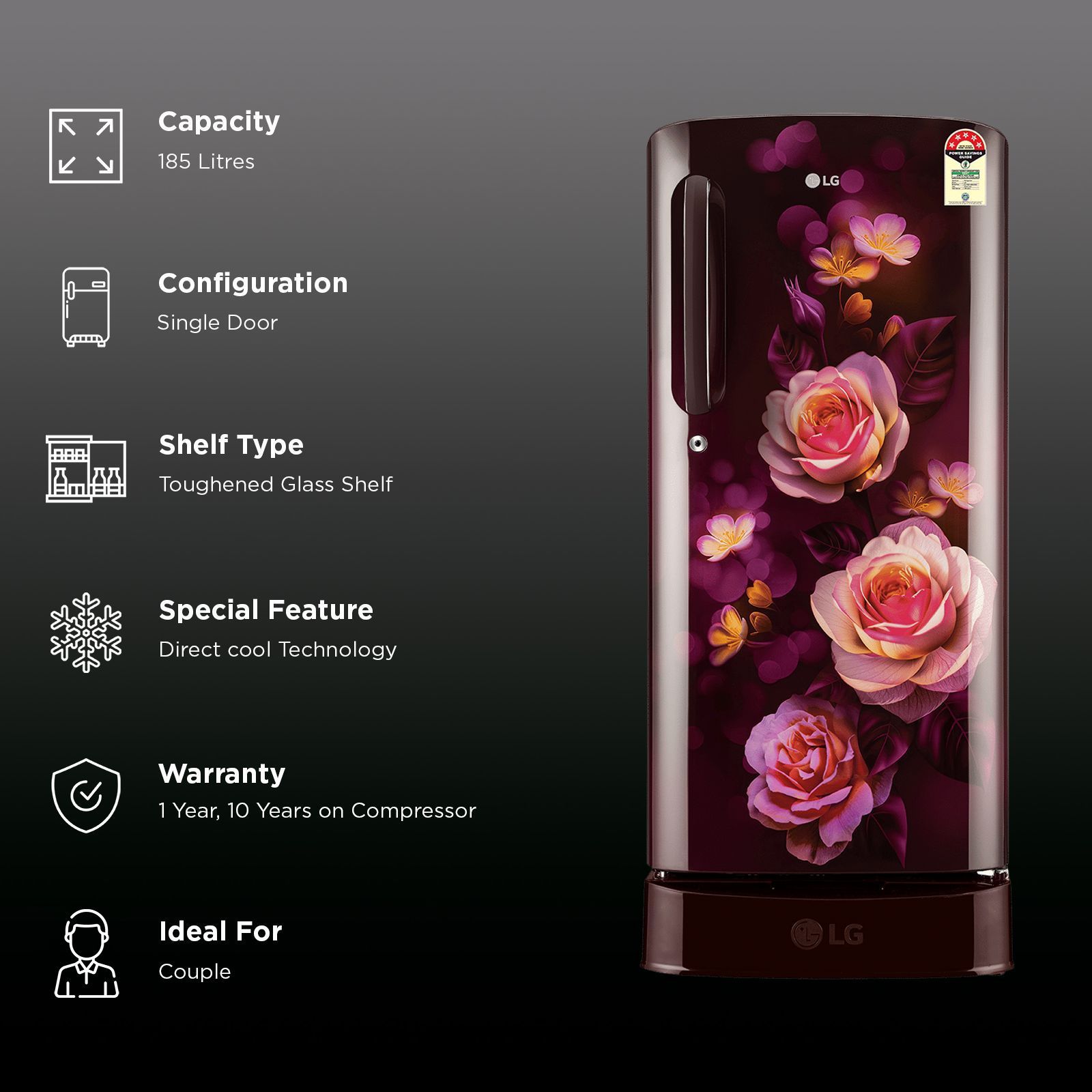 LG 201 Series 185 Litres 5 Star Direct Cool Single Door Refrigerator with Auto Smart Connect (GL-D201ASBU, Scarlet Bloom)_3