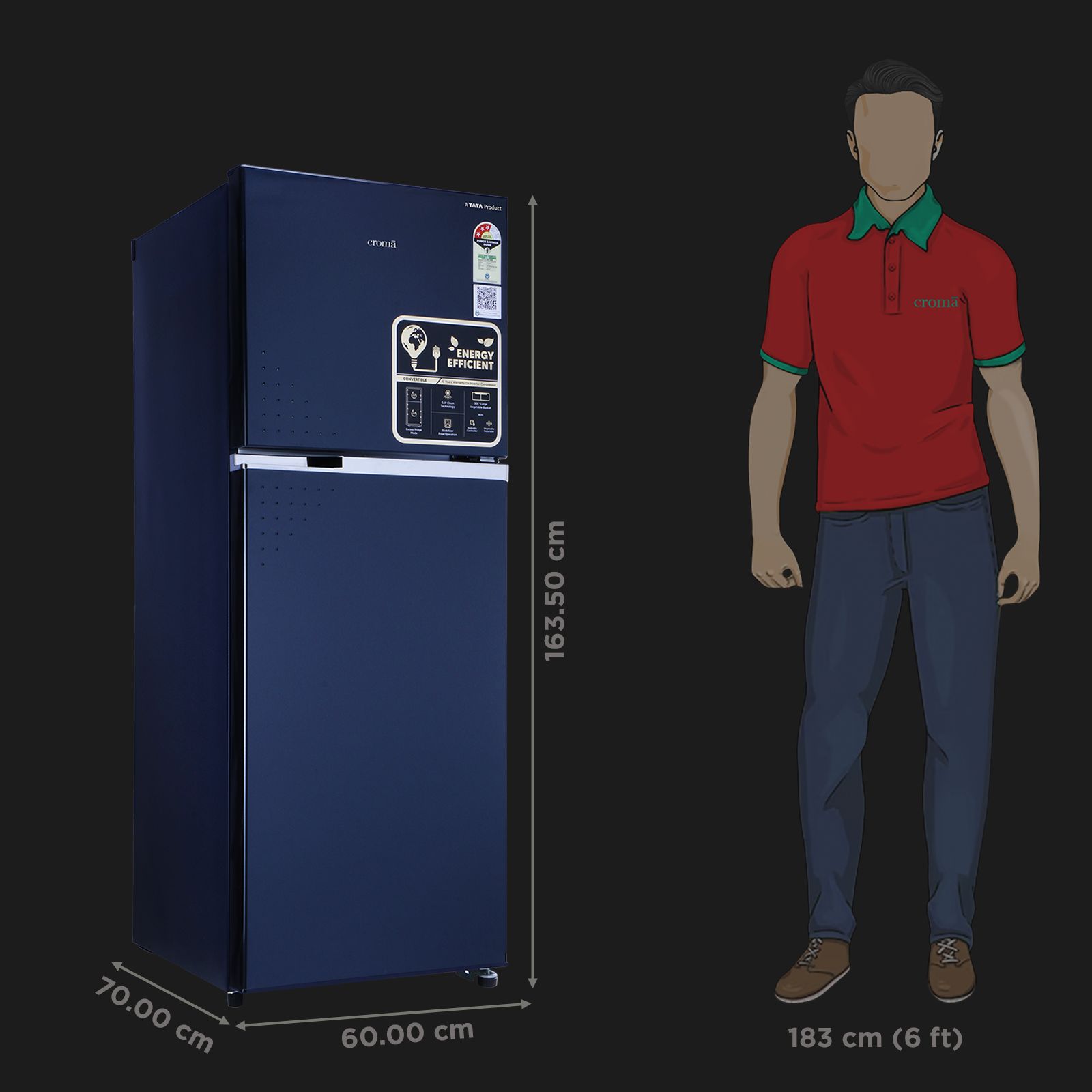 Croma 290 Litres 3 Star Frost Free Double Door Refrigerator with Inverter Technology (CRLR290FID276256, Ocean Blue) Croma 290 Litres 3 Star Frost Free Double Door Refrigerator with Inverter Technology (CRLR290FID276256, Ocean Blue)_3