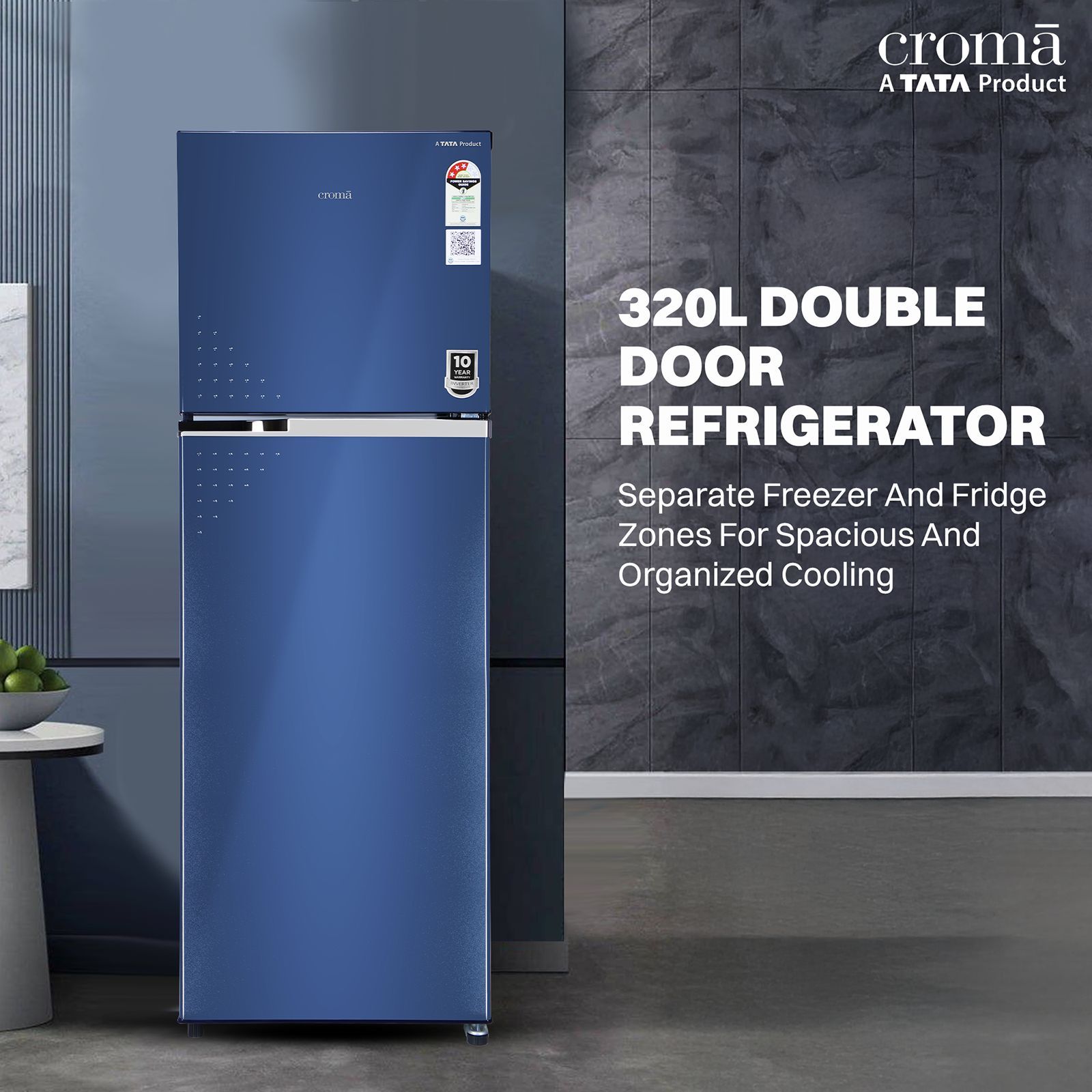 Croma 320 Litres 3 Star Frost Free Double Door Refrigerator with Inverter Technology (CRLR303FID276257, Ocean Blue)_4