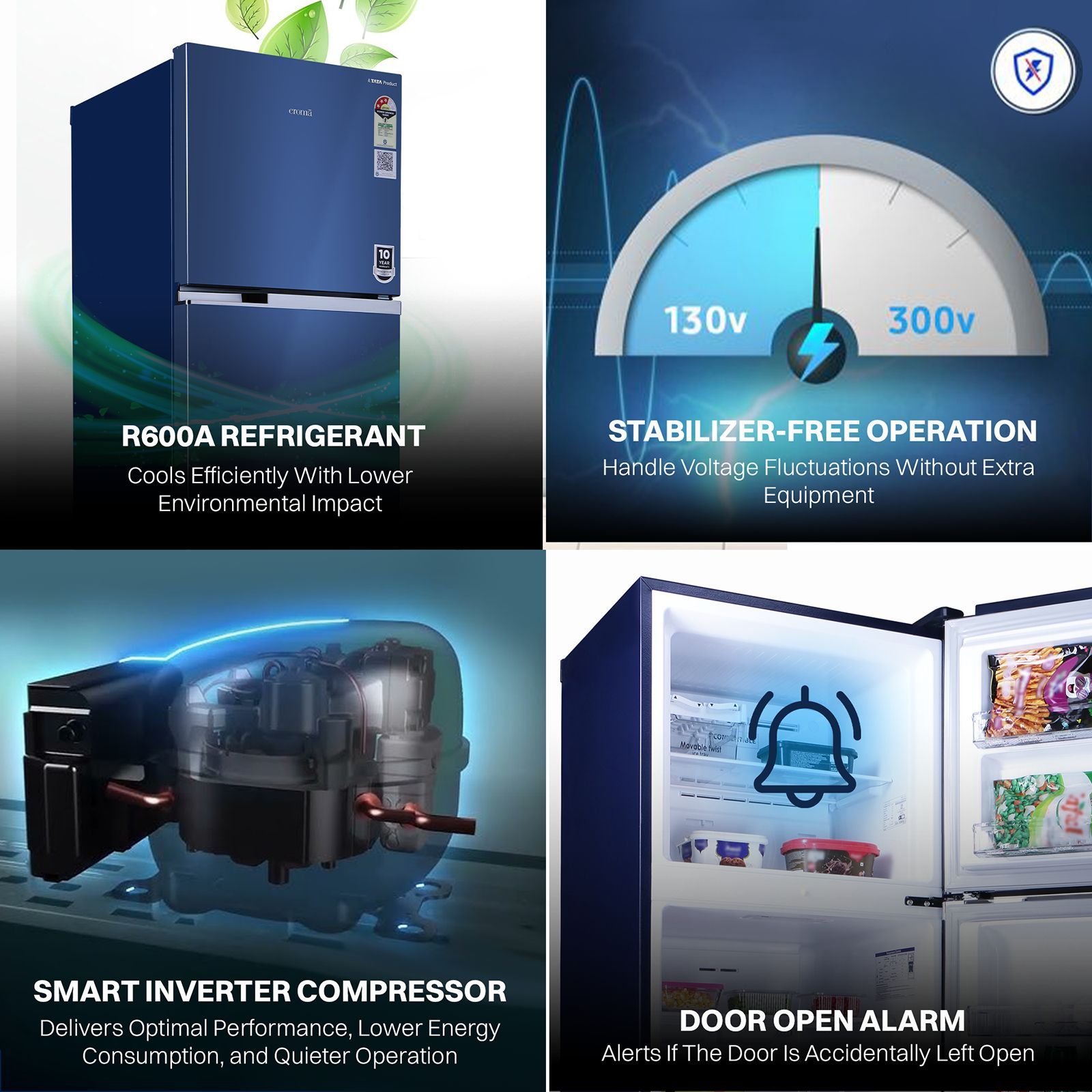 Croma 320 Litres 3 Star Frost Free Double Door Refrigerator with Inverter Technology (CRLR303FID276257, Ocean Blue)_7